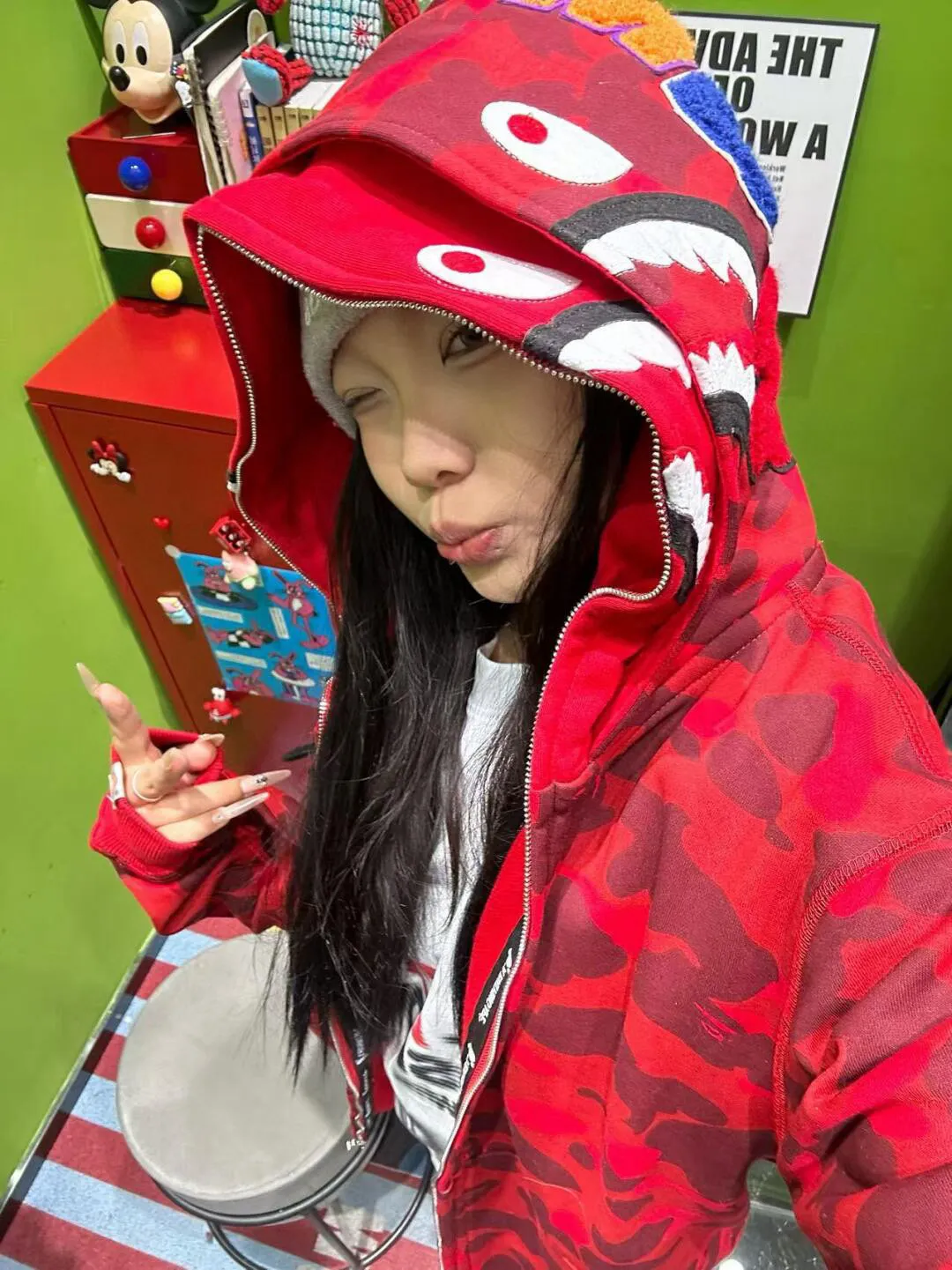 💰440 Bape double hood camouflage shark, customized fabric 1:1, fine workmanship, high quality version, couple model: S—XXL [blue, purple, red]