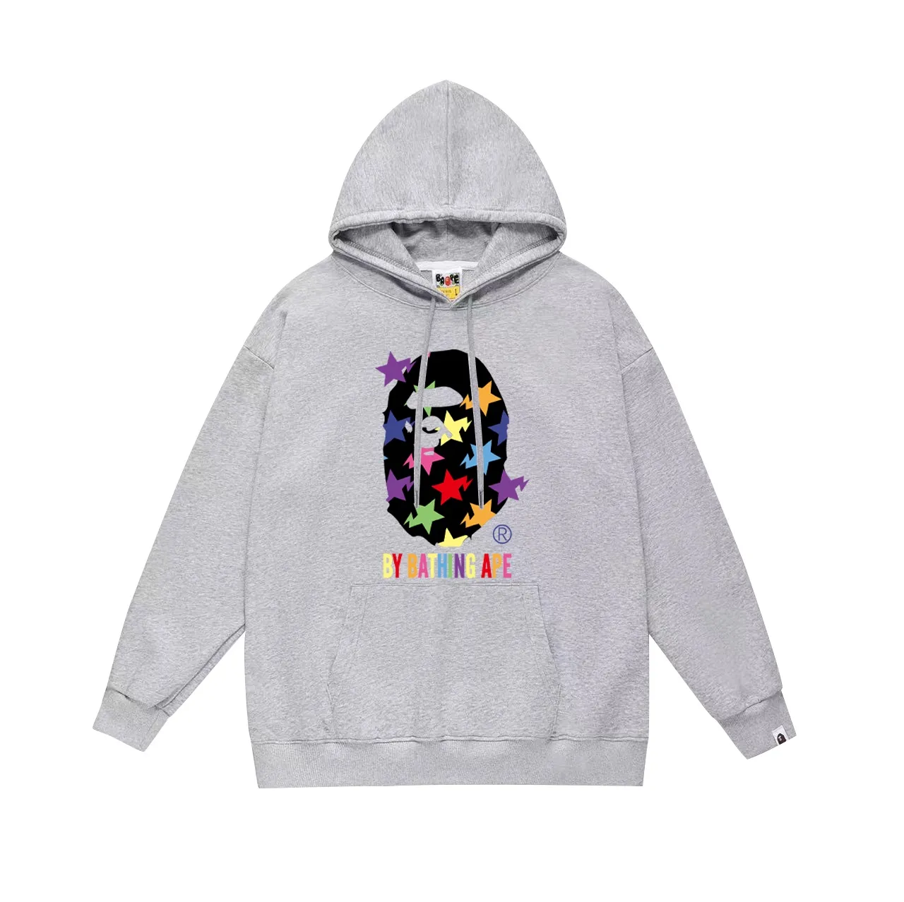 Model No. SC739# Terry p160 plus velvet 180💰 (top version) BAPE ape head color STA star printed hooded sweatshirt. Made of 380g large terry (drop shoulder large version) fabric. The texture is soft and non-pilling. Imported environmentally friendly printing glue. The pattern is bright and three-dimensional. Quality💥Same style for men and women. The upper body is trendy. Color: black white gray Size: S M L XL XXL
