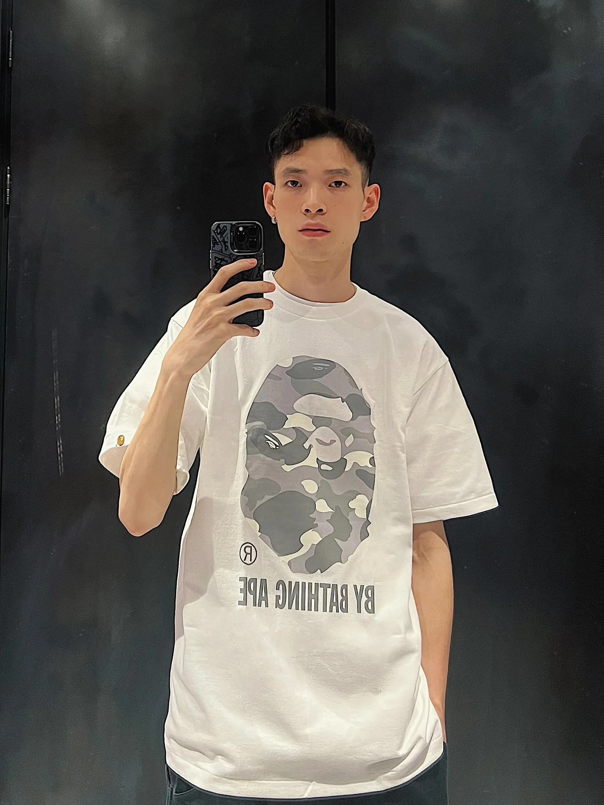 💰140 BAPECITY CAMO APE TEE luminous camouflage letter print 280g weight linen cotton fabric ZP version couple model: S-XXL [black gray white gray black black white black]