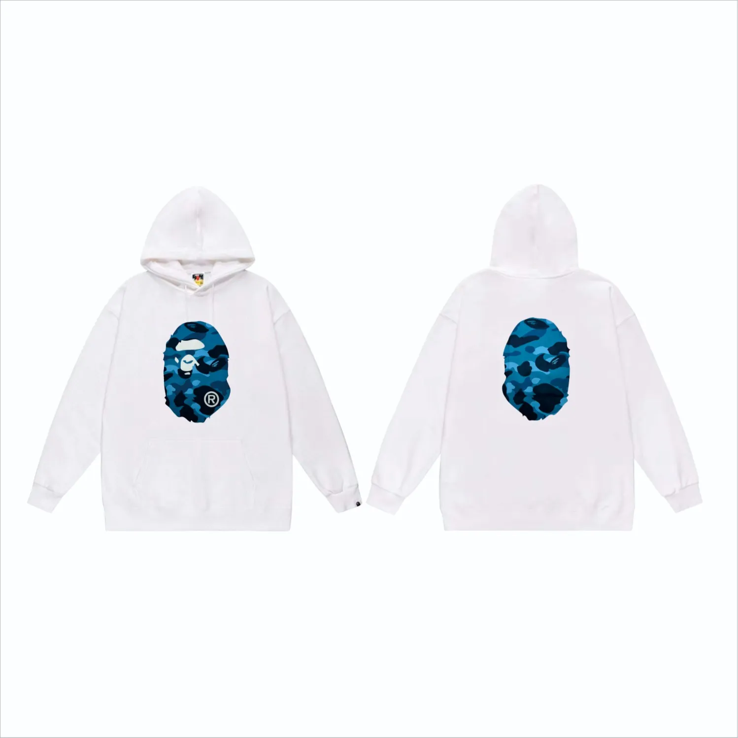 P160 model number SC852# terry 80 plus velvet 90 (top version) BAPE honeycomb camouflage letters great ape head print pattern hooded sweatshirt. Made of 380g large terry (drop shoulder large version) fabric, soft texture and no pilling. Imported environmentally friendly printing glue. Bright and three-dimensional pattern. Quality 💥Same style for men and women. The upper body is trendy. Color: black and blue, white and blue, gray and blue, black and gray, white and gray, gray and gray. Size: S M L XL XXL