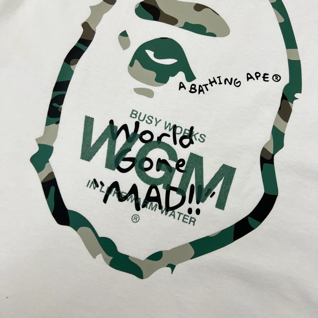 💰140 BAPE WOODLAND CAMO WGM forest camouflage ape letters ZP version 270g weight linen cotton fabric Couple style: S—XXL [Black White]