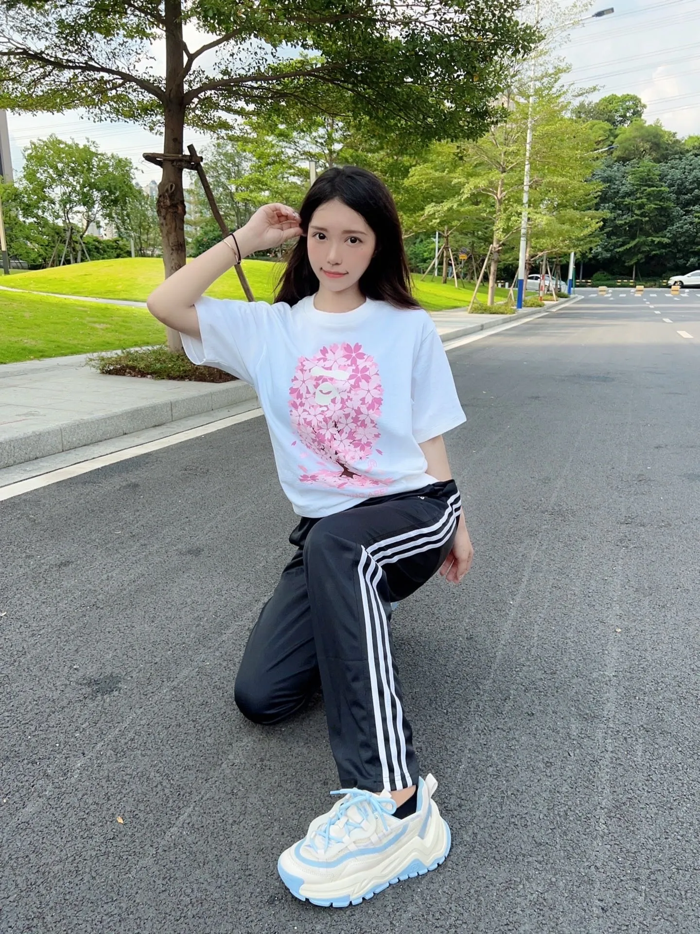 💰140 Bape Sakura Tree Second Generation Limited 2022SS Linen Cotton Fabric 280g Couple Style: S—XXL [Black White]