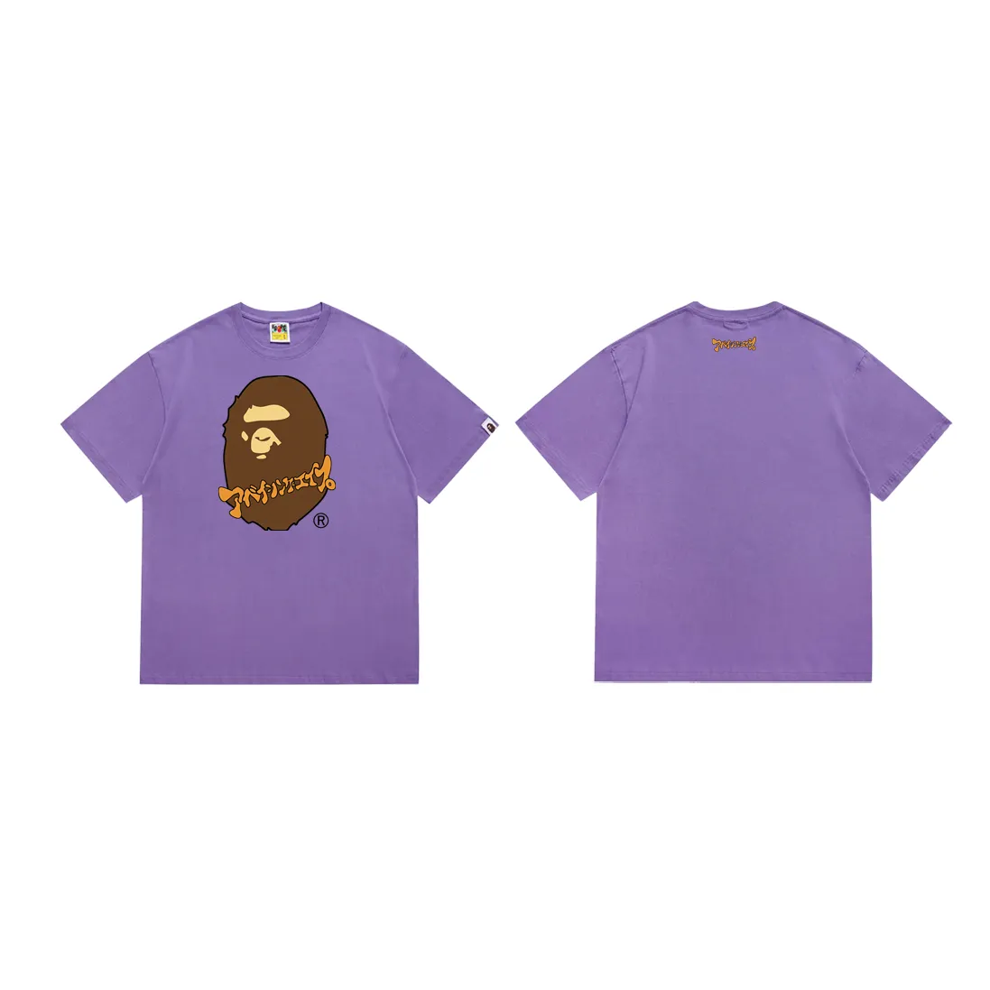 SC188#p110💰 (Top version) BAPE Japanese Katakana printed short-sleeved T-shirt made of 260 grams of high-quality high-woven pure cotton fabric, double yarn combed, soft and non-pilling, imported environmentally friendly printing glue, bright and three-dimensional pattern, quality 💥Same style for men and women, the upper body is fashionable Color: White Purple Gray Size: S M L XL XXL