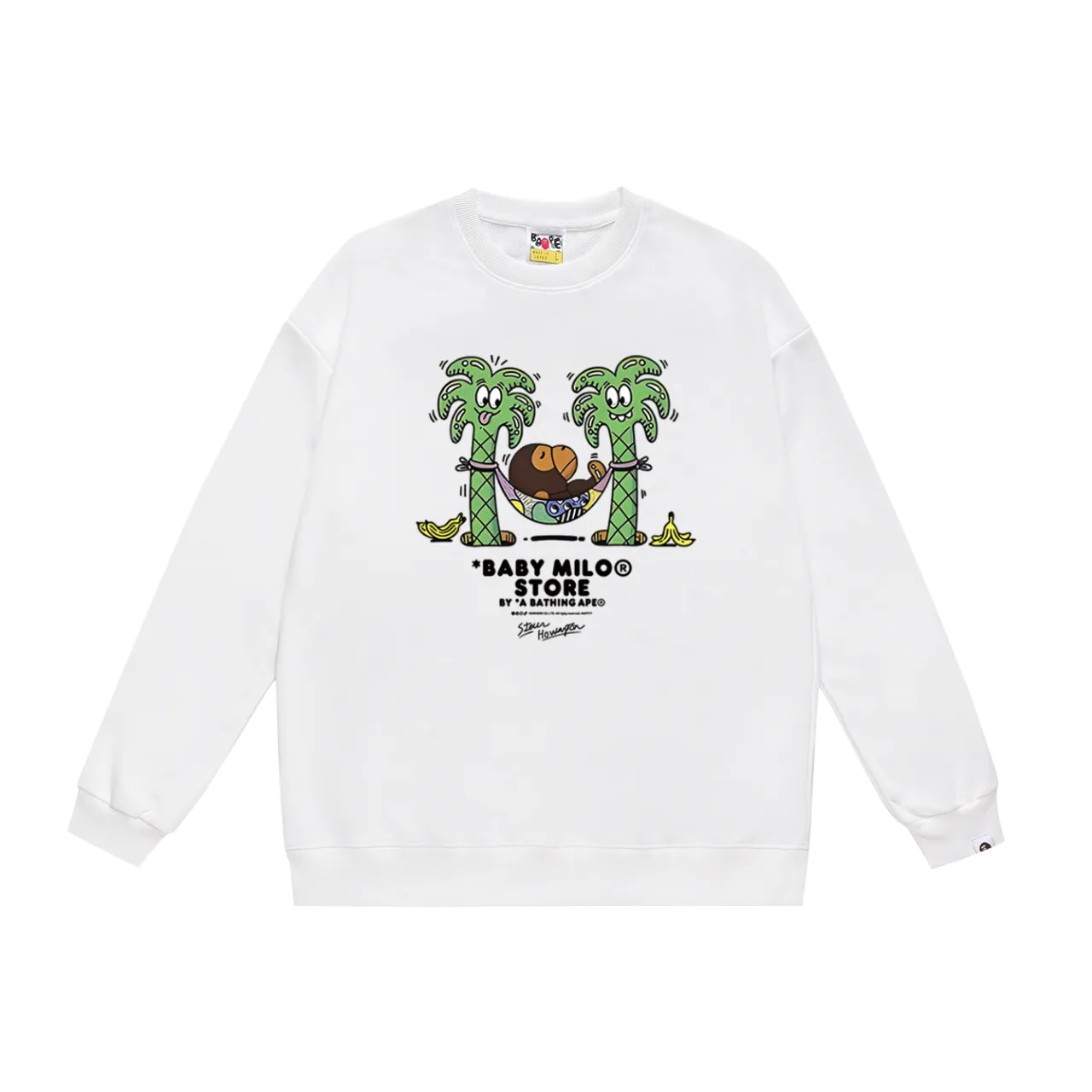 P150 model number SC490# terry 75 plus velvet 80 (top version) BAPE lazy monkey cartoon animation pattern printed round neck sweatshirt. Made of 350 grams of large terry (drop shoulder large version) fabric. The texture is soft and non-pilling. Imported environmentally friendly printing glue. The pattern is bright and three-dimensional. Quality💥Same style for men and women. The upper body is trendy. Color: black white gray Size: S M L XL XXL