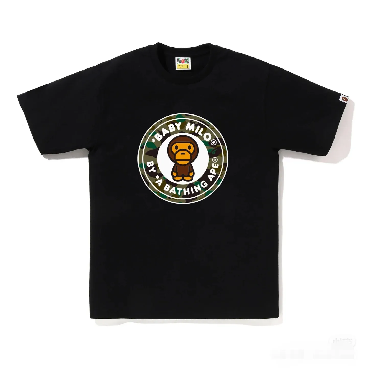 P110 001104 BAPE SS25 1ST CAMO series little monkey print round neck short-sleeved T-shirt, same style for men and women, size since black and green, black and yellow, black and gray, white and green, white and yellow, white and gray