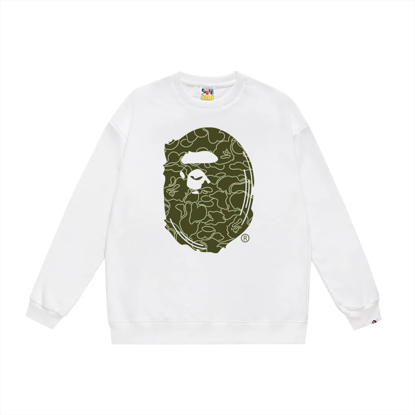 P160 model number SC473# terry 80 plus velvet 90 (top version) BAPE Monkey Head 30th Anniversary Limited Edition Camouflage Round Neck Sweater Made of 380g large terry (drop shoulder large version) fabric, soft and non-pilling texture, imported environmentally friendly printing glue, bright and three-dimensional pattern, quality 💥Same style for men and women. The upper body is trendy. Colors: black green, white green, gray green, black red, white red, gray red, black blue, white blue Gray blue Size: S M L XL XXL