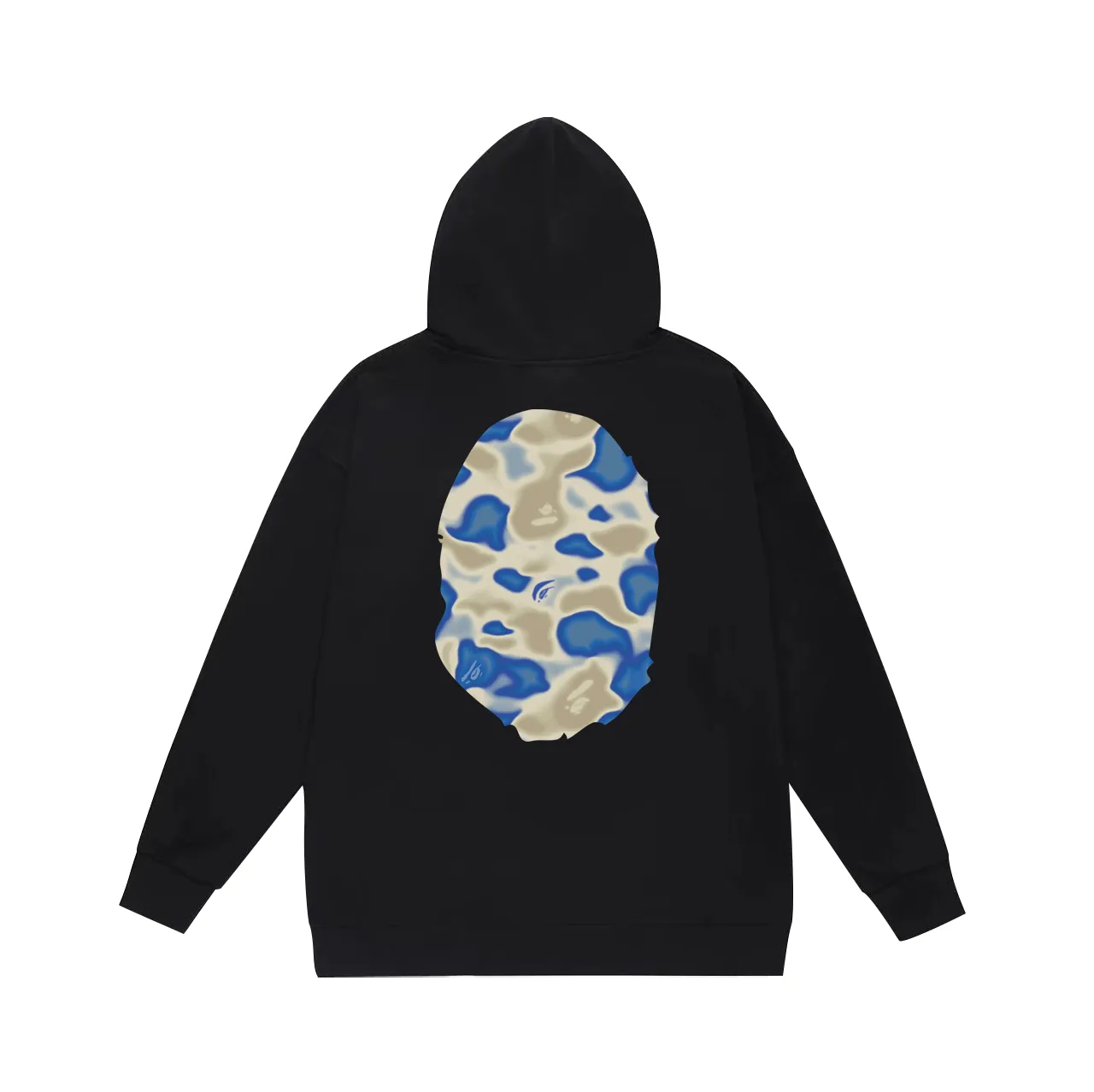 P160 model number SC774# terry 80 plus velvet 90 (top version) BAPE LIQUID CAMO BIG APE hooded sweatshirt Made of 380g large terry (drop shoulder large version) fabric, soft and non-pilling, imported environmentally friendly printing glue, bright and three-dimensional pattern, quality 💥Same style for men and women. The upper body is trendy. Color: black and blue, white and blue, gray and blue, size: S M L XL XXL