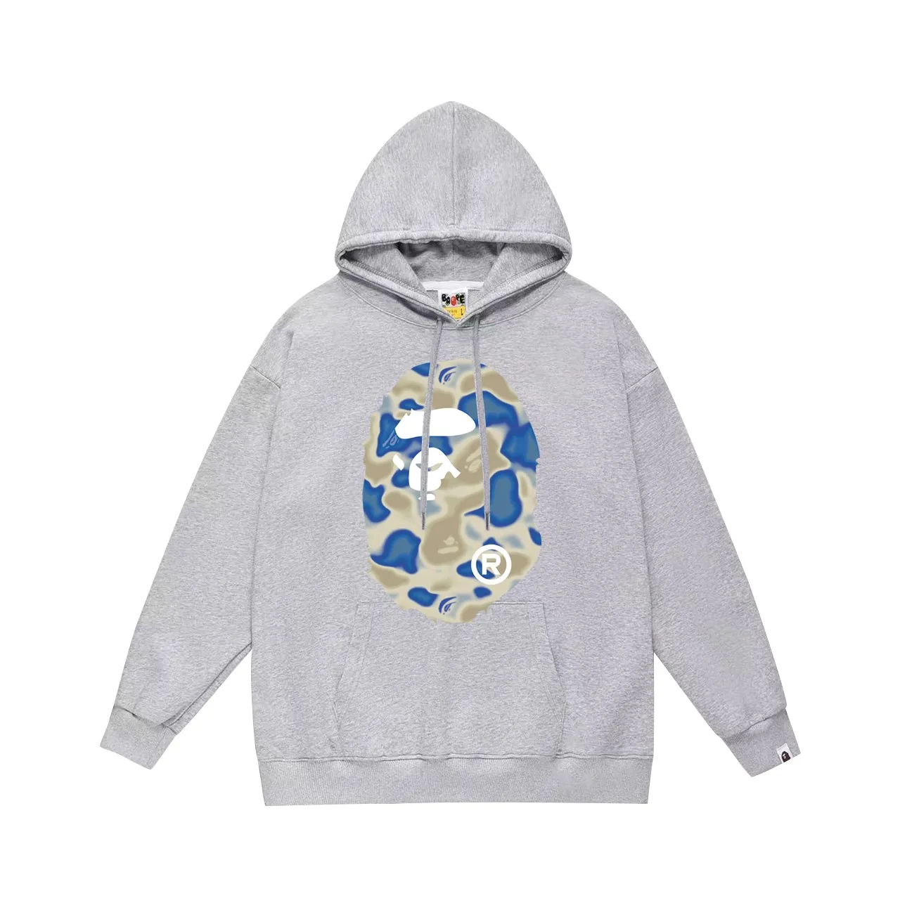 P160 model number SC774# terry 80 plus velvet 90 (top version) BAPE LIQUID CAMO BIG APE hooded sweatshirt Made of 380g large terry (drop shoulder large version) fabric, soft and non-pilling, imported environmentally friendly printing glue, bright and three-dimensional pattern, quality 💥Same style for men and women. The upper body is trendy. Color: black and blue, white and blue, gray and blue, size: S M L XL XXL