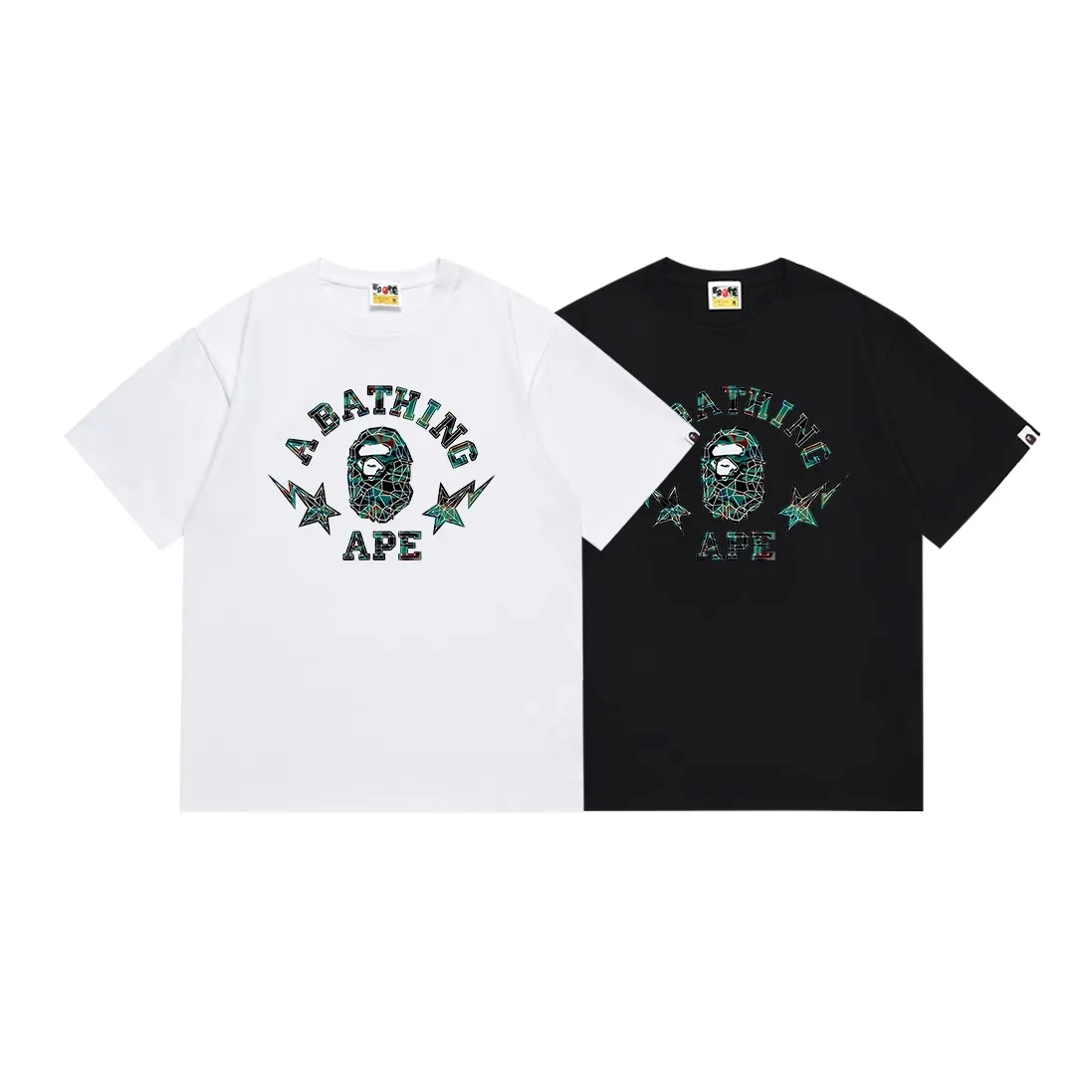 SC105#p110💰 (top version) BAPE ape head letters infrared thermal printed short-sleeved T-shirt Made of 260 grams of high-quality high-weave pure cotton fabric, double yarn combed, soft texture and no pilling Imported environmentally friendly printing glue, bright and three-dimensional pattern, quality 💥Same style for men and women, the upper body is fashionable Color: black white Size: S M L XL XXL