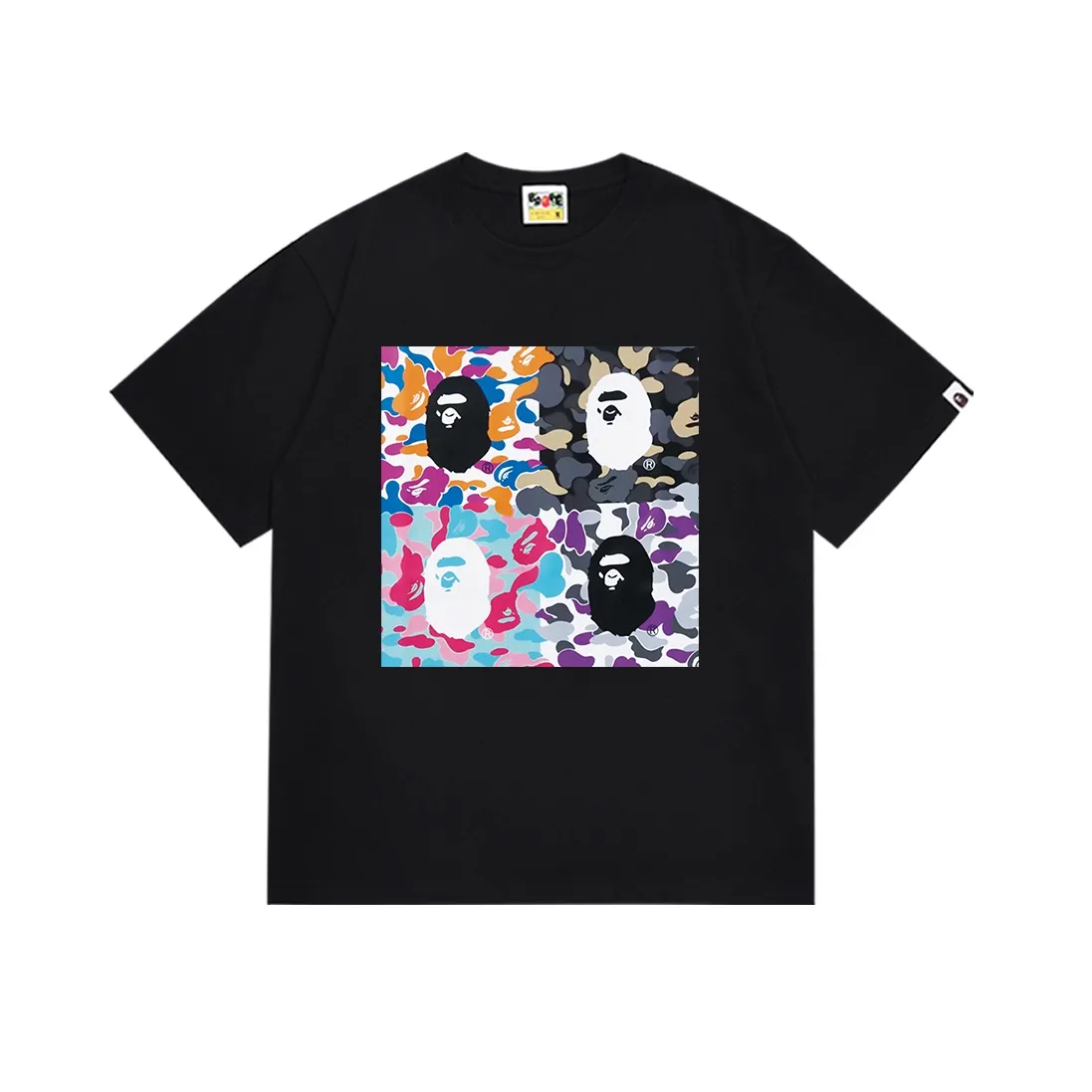 SC141#p110💰 (top version) BAPE's new Great Ape head letter printed short-sleeved T-shirt is made of 260 grams of high-quality high-weave pure cotton fabric, double yarn combed, soft texture and no pilling. Imported environmentally friendly printing glue, bright and three-dimensional pattern, quality 💥Same style for men and women. The upper body is trendy. Color: black white Size: S M L XL XXL