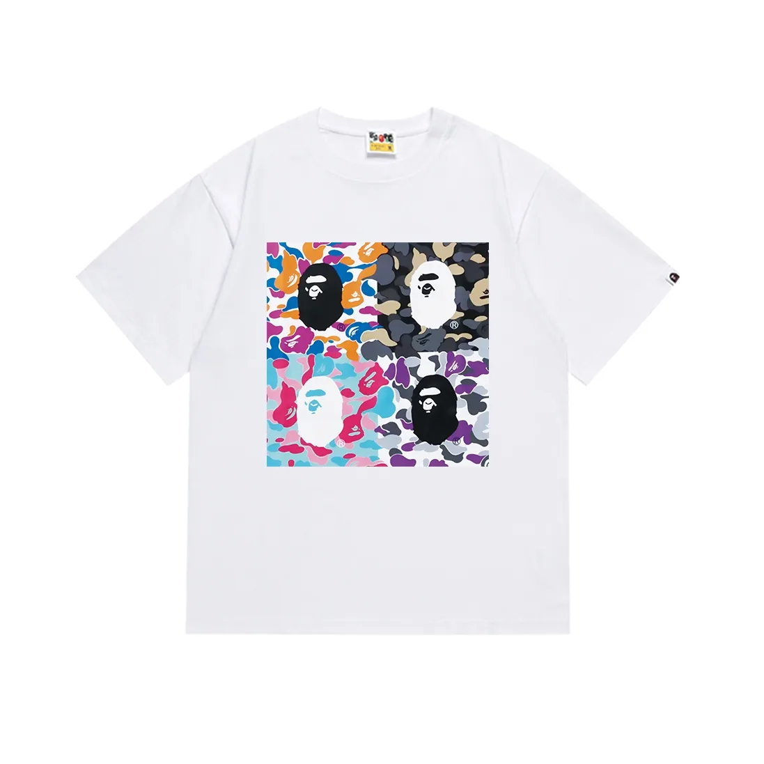 SC141#p110💰 (top version) BAPE's new Great Ape head letter printed short-sleeved T-shirt is made of 260 grams of high-quality high-weave pure cotton fabric, double yarn combed, soft texture and no pilling. Imported environmentally friendly printing glue, bright and three-dimensional pattern, quality 💥Same style for men and women. The upper body is trendy. Color: black white Size: S M L XL XXL