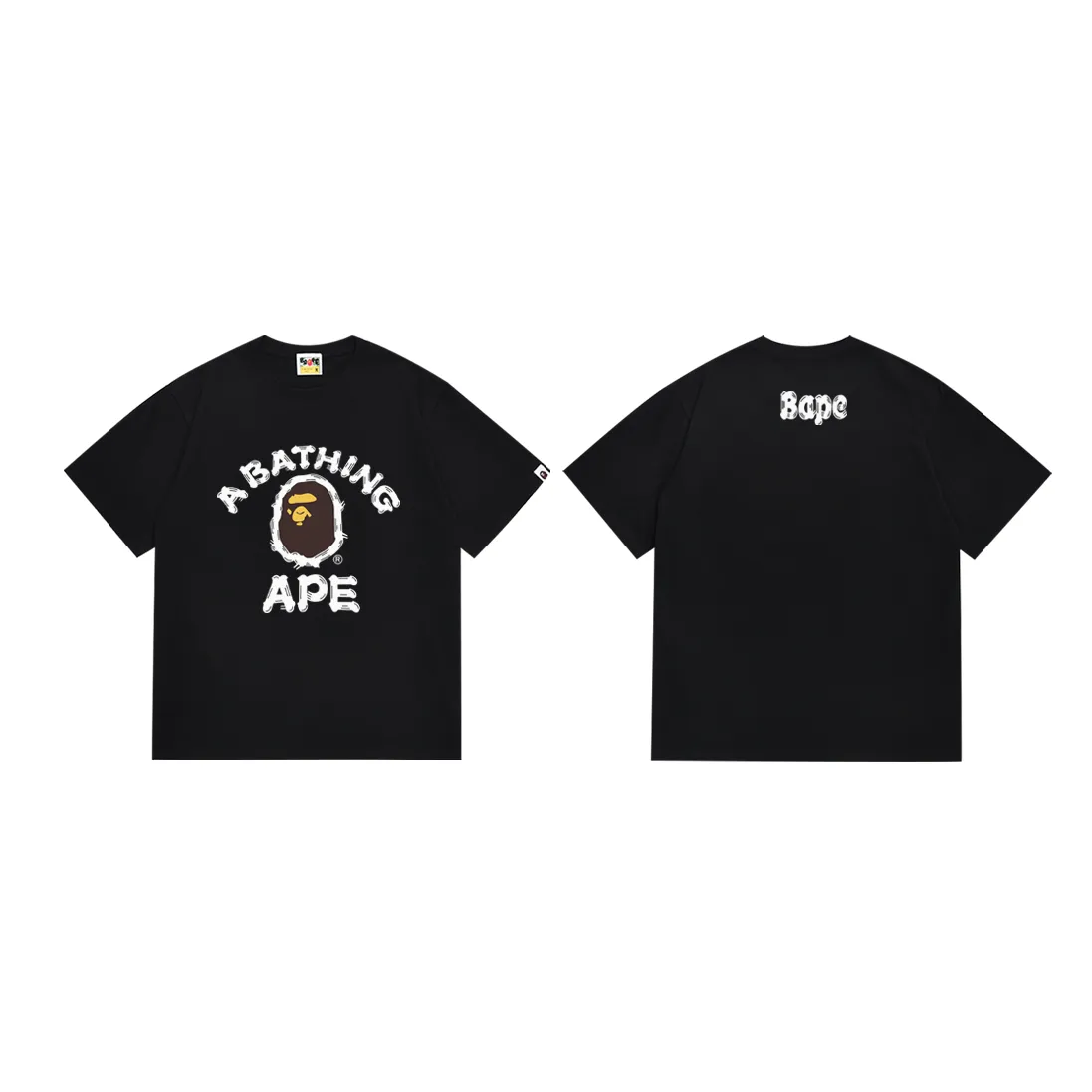 P110 SC012# (top version) BAPE ape head letter printed short-sleeved T-shirt Japanese trendy brand for men. Made of 260 grams of high-quality high-weave pure cotton fabric. Double yarn combed. The texture is soft and non-pilling. Imported environmentally friendly printing glue. The pattern is bright and three-dimensional. Quality 💥Same style for men and women. The upper body is trendy. Color: black and white. Size: S M L XL XXL