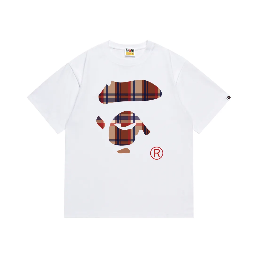 SC192#p110💰 (top version) BAPE plaid ape face letter pattern printed T-shirt Made of 260 grams of high-quality high-weave pure cotton fabric, double yarn combed, soft texture and no pilling Imported environmentally friendly printing glue, bright and three-dimensional pattern, quality 💥Same style for men and women, the upper body is fashionable Color: black white Size: S M L XL XXL