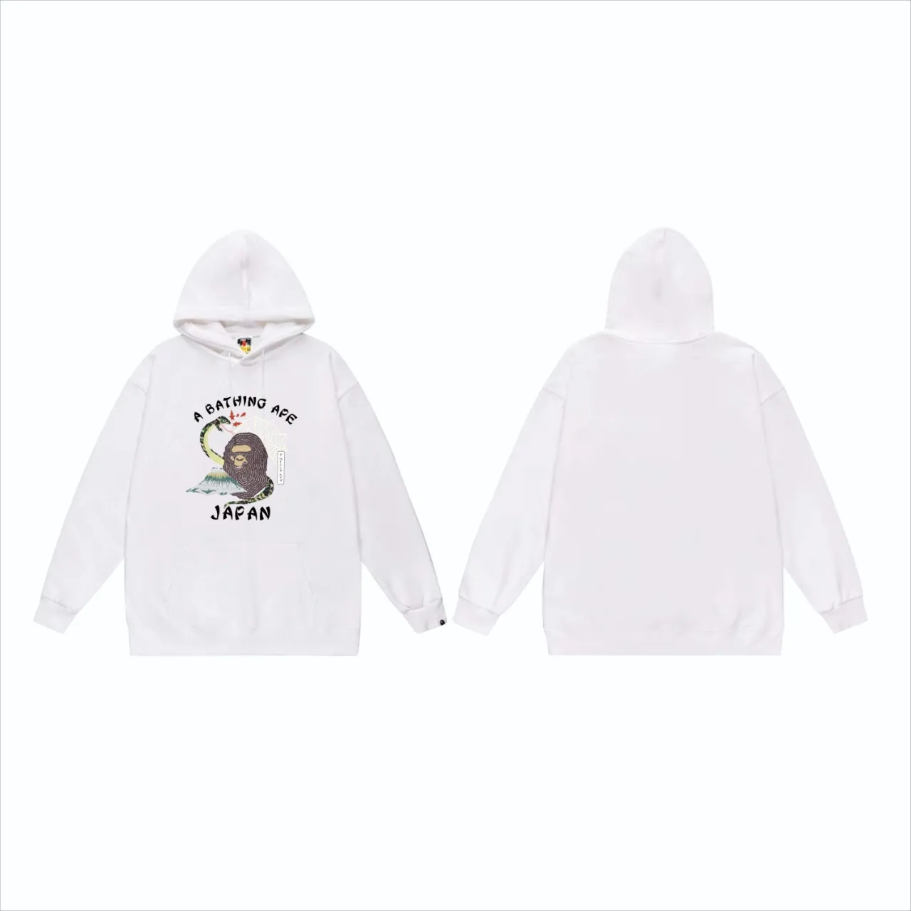 P160 model number SC820# terry 80 plus velvet 90 (top version) BAPE camouflage snake head Fuji Mountain commemorative printed hooded sweatshirt. Made of 380 grams of large terry (drop shoulder large version) fabric. The texture is soft and non-pilling. Imported environmentally friendly printing glue. The pattern is bright and three-dimensional. Quality💥Same style for men and women. The upper body is trendy. Color: Black White Gray Size: S M L XL XXL