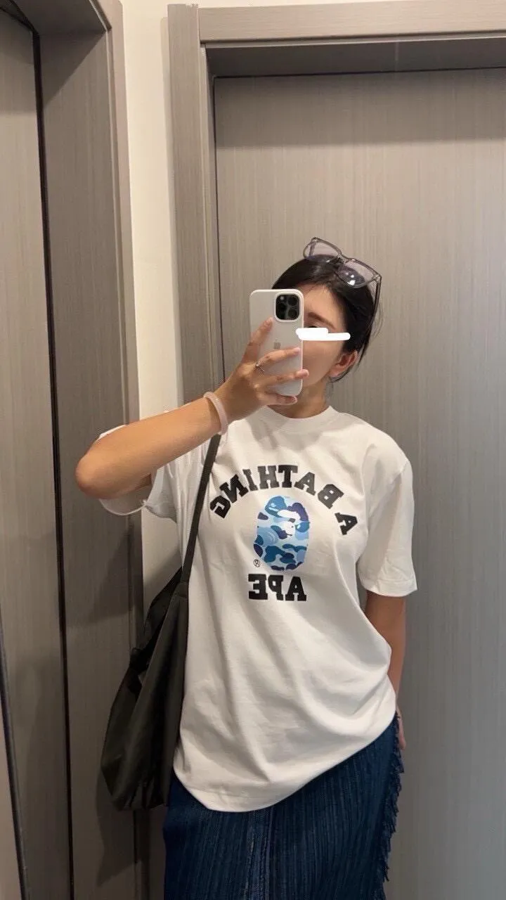 💰140 BAPE ABC camouflage ape head letter printing 280g weight linen cotton fabric ZP version Couple style: S-XXL [Black Green White Green Black Pink White Pink Black Blue White Blue]