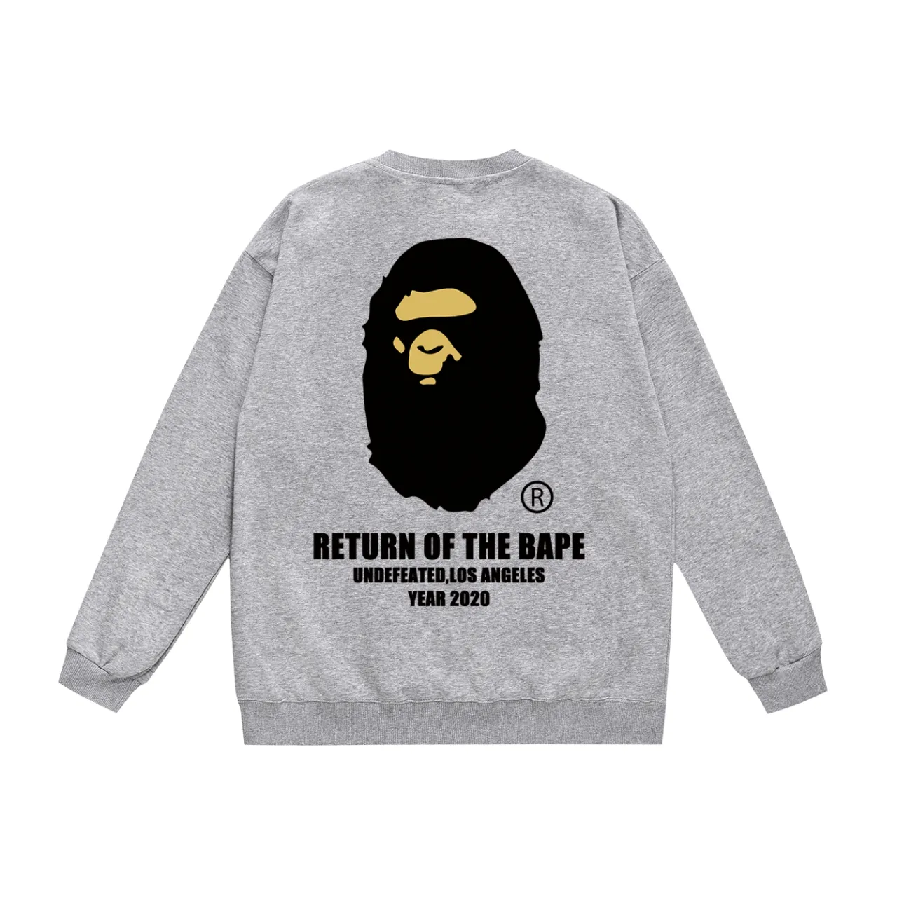 P150 model number SC470# terry 75 plus velvet 80 (top version) BAPE co-branded five-bar ape-letter printed round-neck sweatshirt. Made of 350 grams of large terry (drop shoulder large version) fabric. The texture is soft and non-pilling. Imported environmentally friendly printing glue. The pattern is bright and three-dimensional. Quality 💥Same style for men and women. The upper body is trendy. Color: black white gray Size: S M L XL XXL