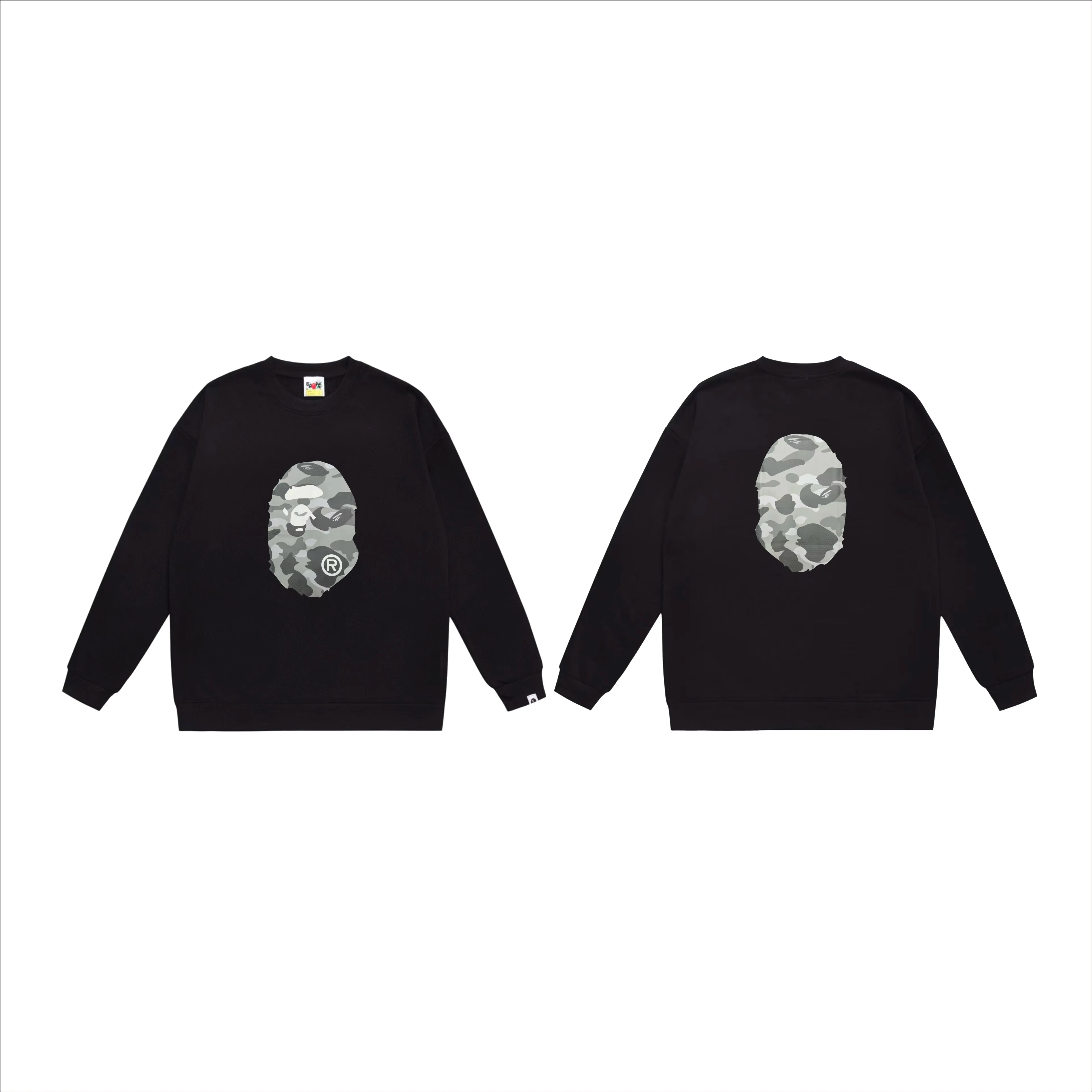 P170 model number SC552# terry 80 plus velvet 85 (top version) BAPE honeycomb camouflage letters great ape head print pattern round neck sweatshirt Made of 350g large terry (drop shoulder large version) fabric, soft texture and no pilling Imported environmentally friendly printing glue The pattern is bright and three-dimensional Quality 💥Same style for men and women The upper body is trendy Color: black gray white gray gray gray black blue white blue gray blue Size: S M L XL XXL