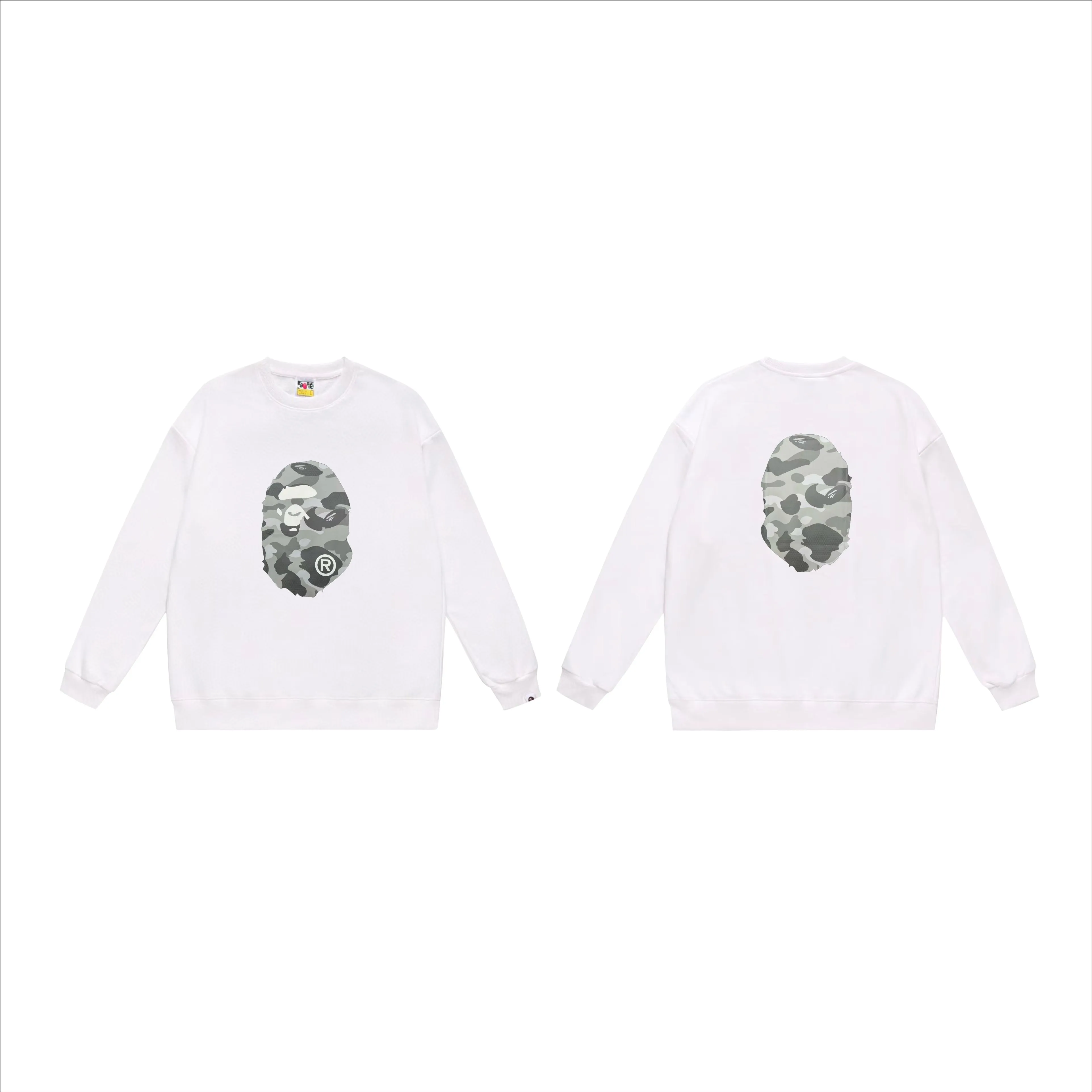 P170 model number SC552# terry 80 plus velvet 85 (top version) BAPE honeycomb camouflage letters great ape head print pattern round neck sweatshirt Made of 350g large terry (drop shoulder large version) fabric, soft texture and no pilling Imported environmentally friendly printing glue The pattern is bright and three-dimensional Quality 💥Same style for men and women The upper body is trendy Color: black gray white gray gray gray black blue white blue gray blue Size: S M L XL XXL