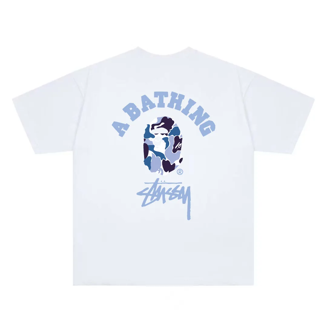 P110 001003 BAPE ape head Stussy co-branded digital printed short-sleeved T-shirt, complete with three labels, same style for men and women, loose and large version, size s: MLXLXXL, color: black, white