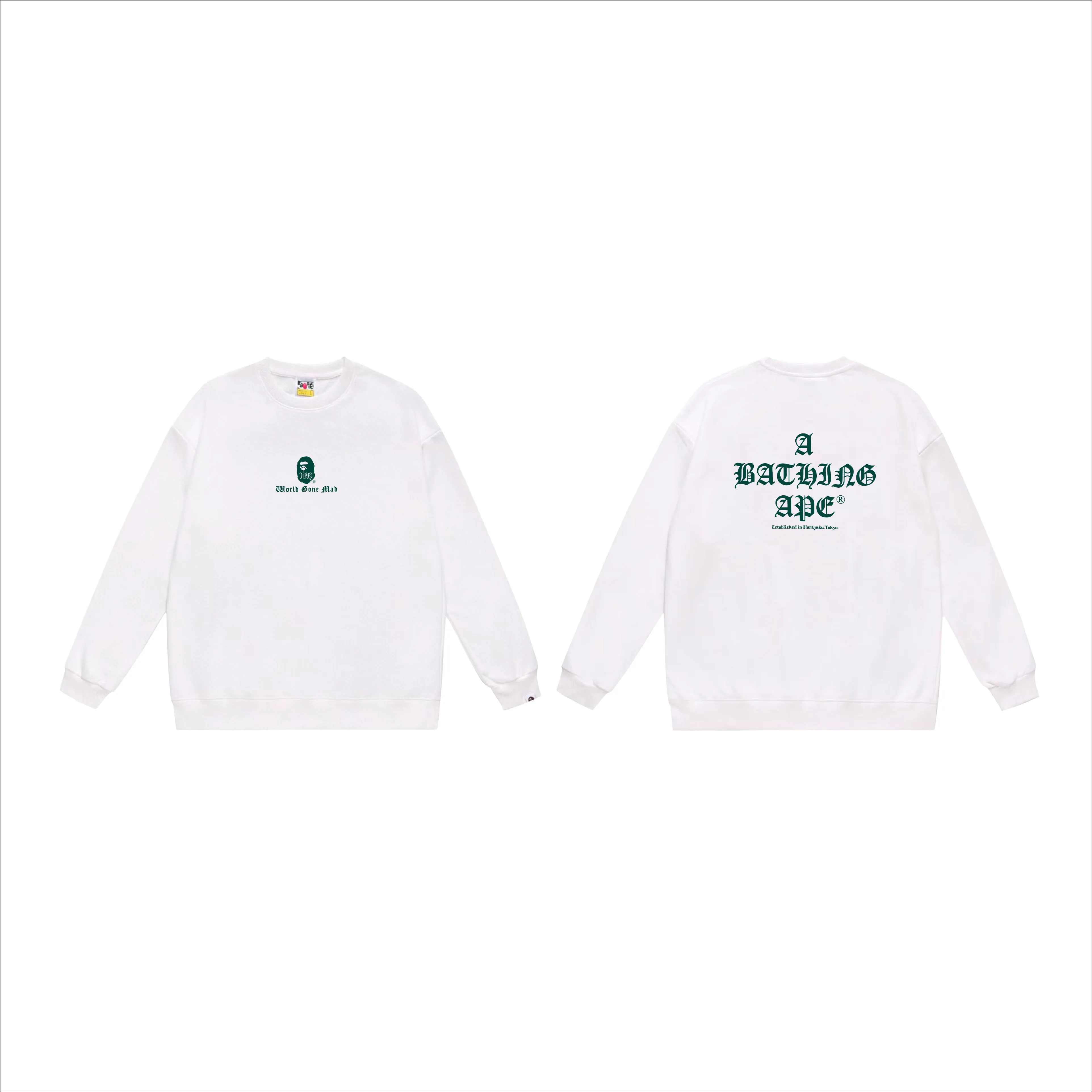 P170 model number SC550# terry 80 plus velvet 85 (top version) BAPE contrasting ape head letter print pattern round neck sweatshirt Made of 350g large terry (drop shoulder large version) fabric, soft texture and no pilling Imported environmentally friendly printing glue The pattern is bright and three-dimensional Quality 💥Same style for men and women The upper body is trendy Color: black white gray Size: S M L XL XXL