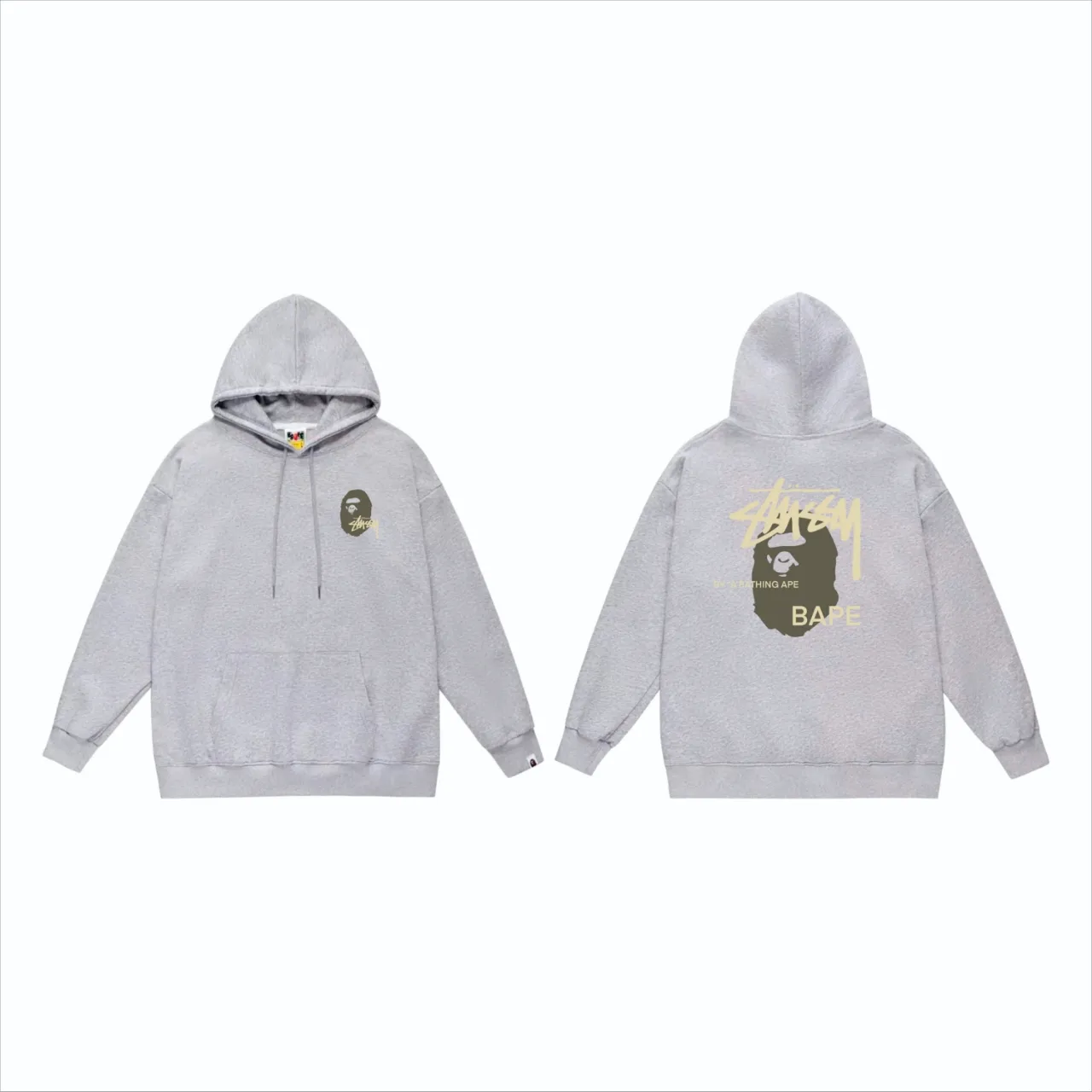 P160 model number SC810# terry 80 plus velvet 90 (top version) BAPE×STUSSY co-branded Stussy letter printed hooded sweatshirt Made of 380g large terry (drop shoulder large version) fabric, soft texture and no pilling Imported environmentally friendly printing glue The pattern is bright and three-dimensional Quality 💥Same style for men and women The upper body is fashionable Color: Black printing yellow White printing yellow Gray printing yellow Size: S M L XL XXL