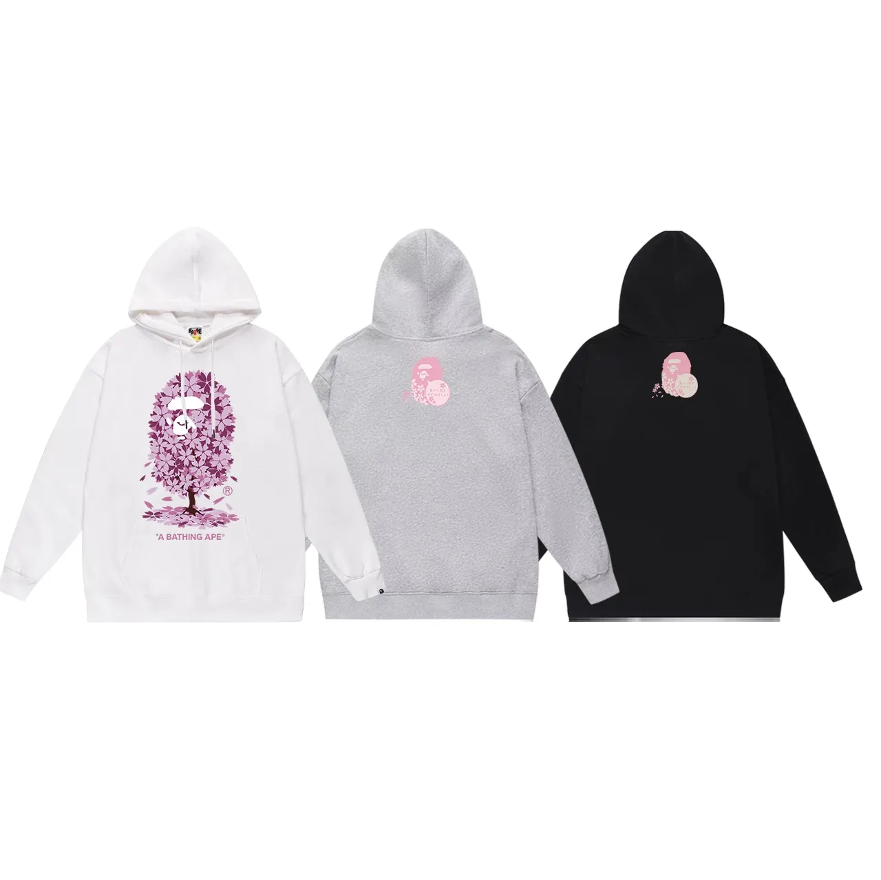 Model No. SC639# Terry p160 plus velvet p180💰 (top version) BAPE Sakura Tree second generation limited 2022ss printed hooded sweatshirt Made of 380g large terry 430g silver fox velvet (off-shoulder large version) fabric, soft texture and no pilling Imported environmentally friendly printing glue The pattern is bright and three-dimensional Quality 💥Same style for men and women The upper body is trendy Color: black white gray Size: S M L XL XXL