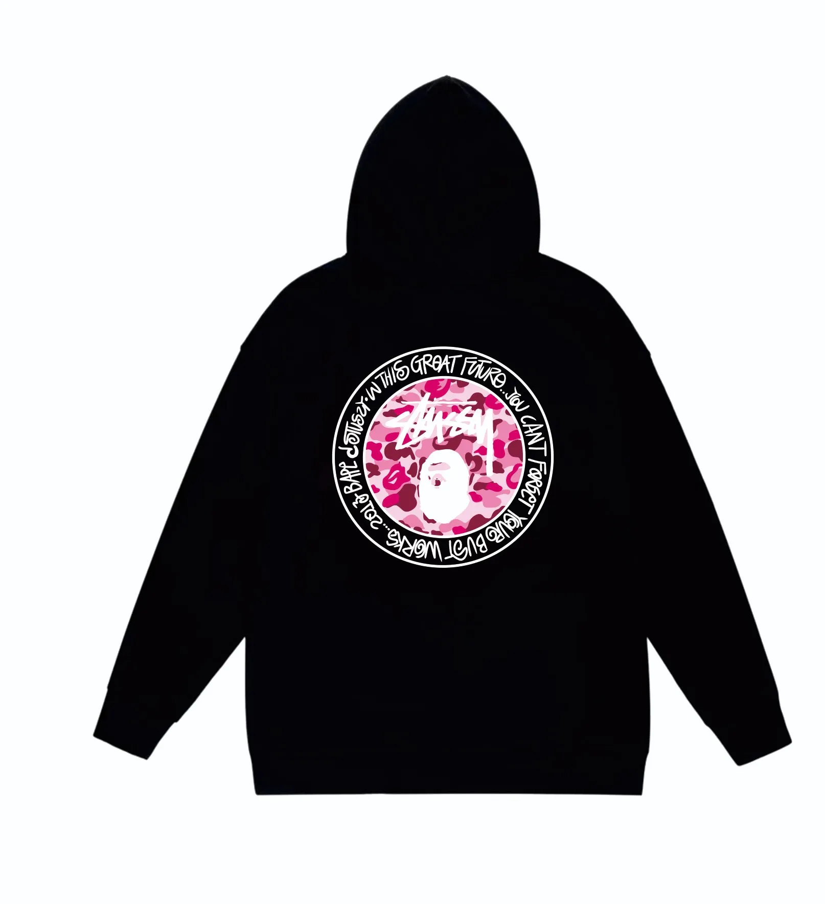 P160 model number SC816# terry 80 plus velvet 90 (top version) BAPE×STUSSY co-branded Stussy letter printed hooded sweatshirt Made of 380 grams of large terry (drop shoulder large version) fabric, soft texture and no pilling Imported environmentally friendly printing glue The pattern is bright and three-dimensional Quality 💥Same style for men and women The upper body is trendy Color: Black White Gray Size: S M L XL XXL