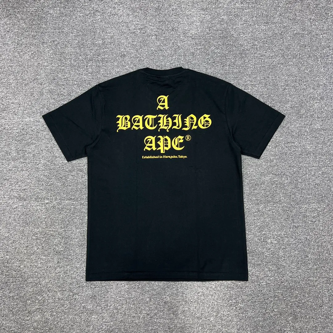 💰140 Bape Contrast Color Ape Head Letter Printing Linen Cotton 280g Customized Fabric Couple Style: S—XXL [Black Yellow White Green]