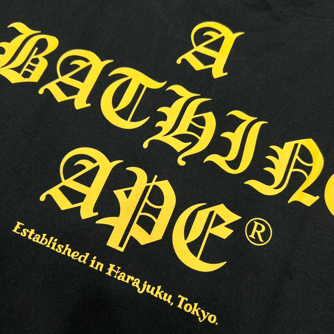 💰140 Bape Contrast Color Ape Head Letter Printing Linen Cotton 280g Customized Fabric Couple Style: S—XXL [Black Yellow White Green]