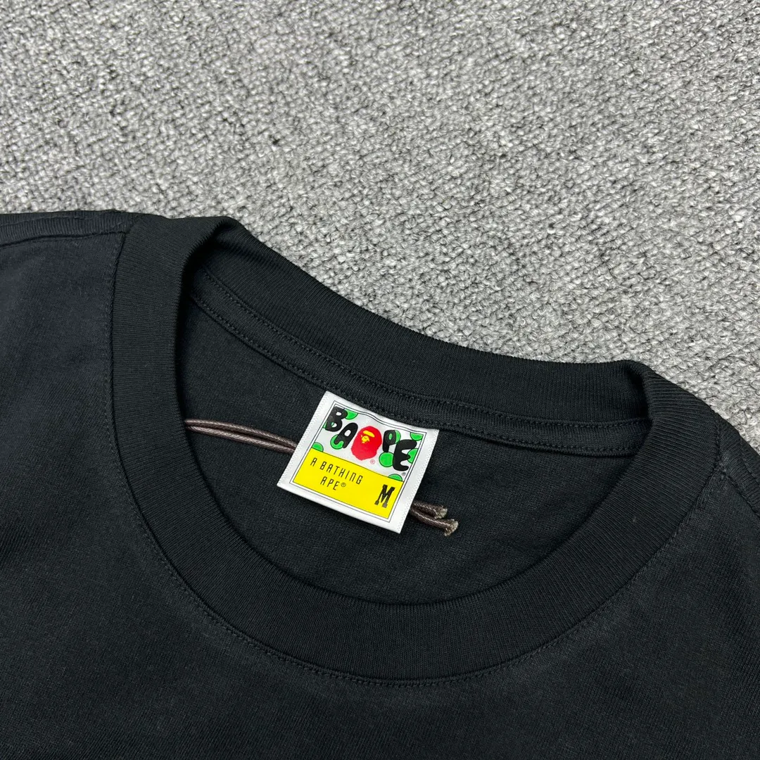 💰140 Bape Contrast Color Ape Head Letter Printing Linen Cotton 280g Customized Fabric Couple Style: S—XXL [Black Yellow White Green]