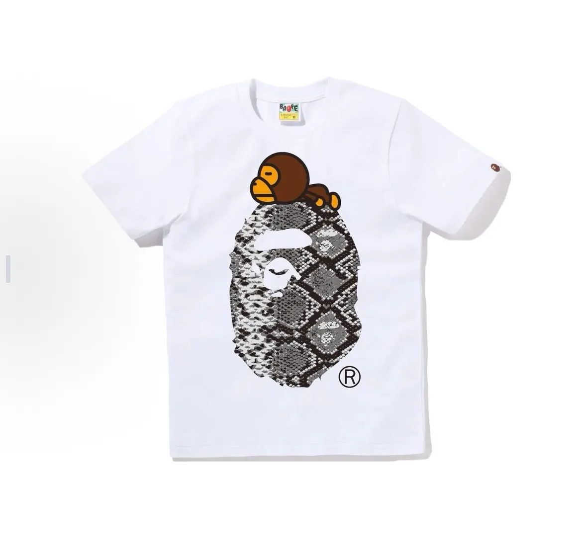 P110 001116 A BATHING APE Bape pattern printed round neck short-sleeved T-shirt, same style for men and women, size smlxlxxl, black brown, black gray, white brown, white gray