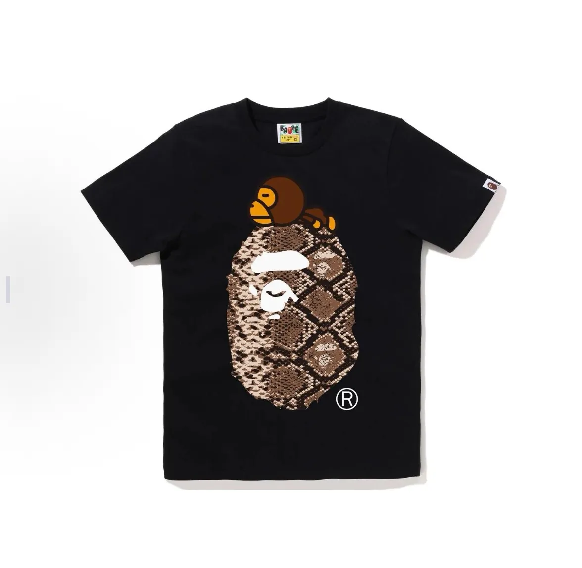P110 001116 A BATHING APE Bape pattern printed round neck short-sleeved T-shirt, same style for men and women, size smlxlxxl, black brown, black gray, white brown, white gray