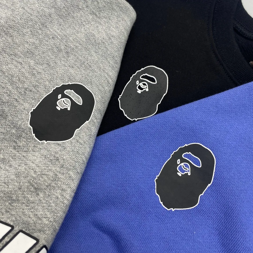 💰250 BAPE Letter Bee Contrast Print Customized Fabric 380g Pure Cotton Round Neck Sweatshirt Couple Style: S—XXL [Black Gray]