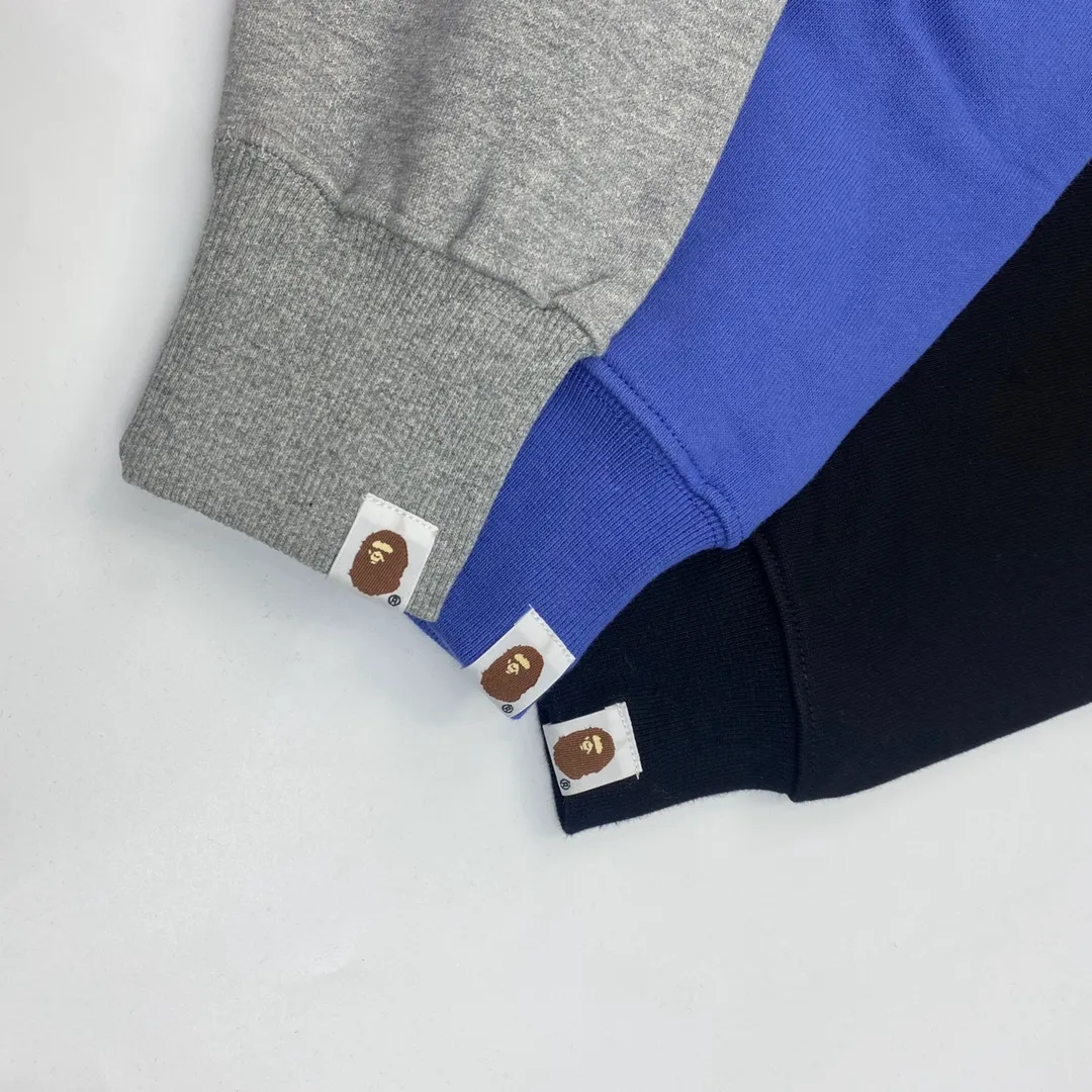 💰250 BAPE Letter Bee Contrast Print Customized Fabric 380g Pure Cotton Round Neck Sweatshirt Couple Style: S—XXL [Black Gray]