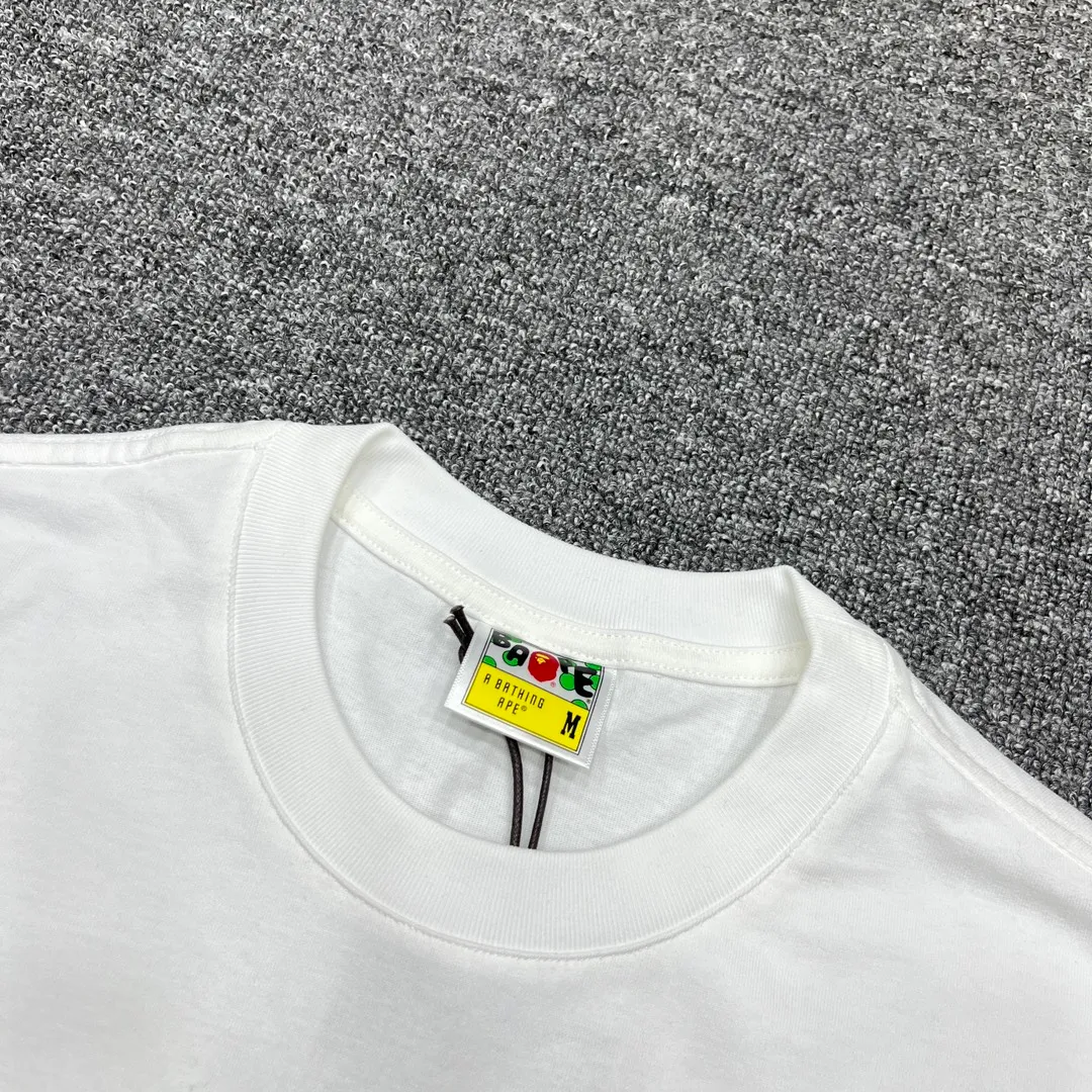 💰140 BAPE GLITCH ART COLLEGE TEE Faulty Symphony Art laminated ape head print 280g weight linen cotton fabric ZP version Couple style: S—XXL [Black White]