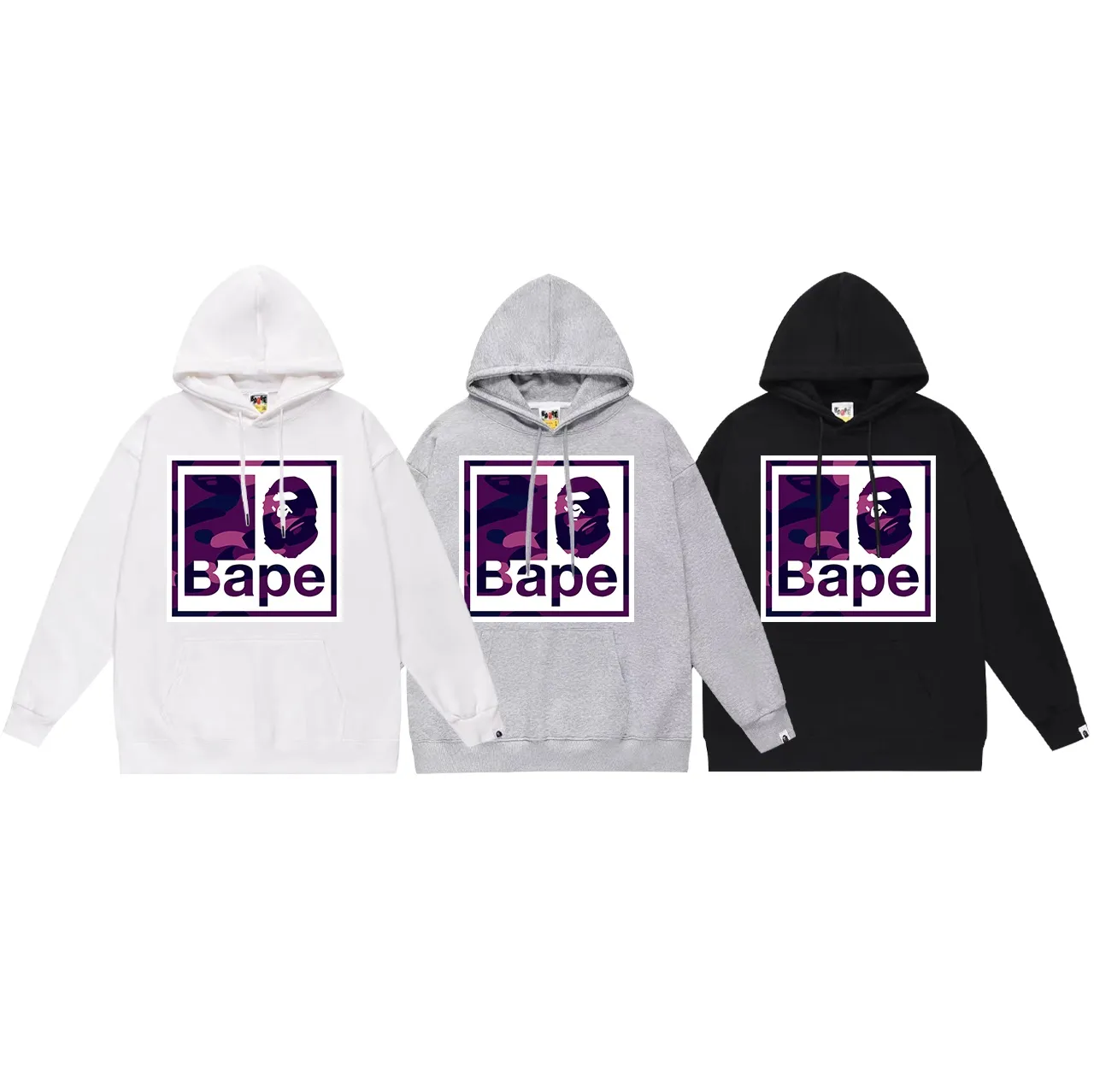 Model No. SC706#terry p160 plus velvet p180💰 (top version) BAPE camouflage ape head letter printed hooded sweatshirt Made of 380g large terry 430g silver fox velvet (drop shoulder large version) fabric, soft and non-pilling, imported environmentally friendly printing glue, bright and three-dimensional pattern, quality 💥Same style for men and women. The upper body is trendy. Color: black purple white purple gray purple Size: S M L XL XXL