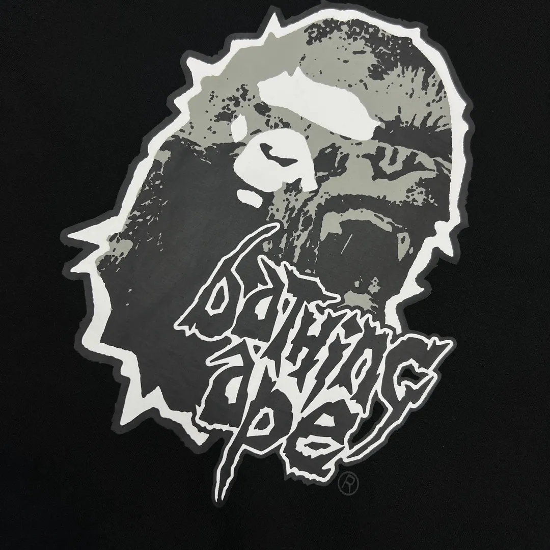 💰140 BAPE MAD APE HEAD TEE Crazy angry ape head print 270g weight linen cotton fabric ZP version Couple style: S—XXL [Black]