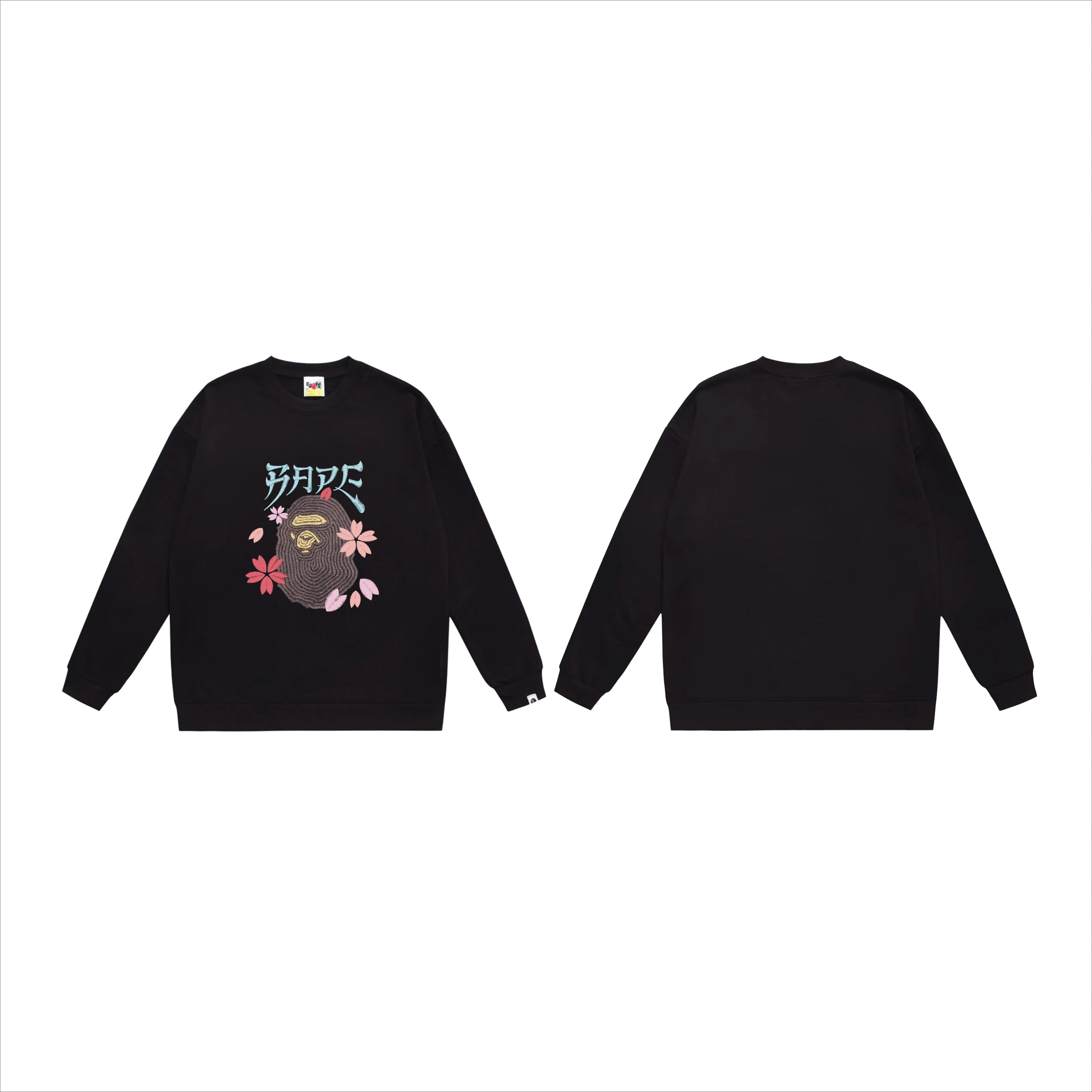 P150 model number SC536# terry 75 plus velvet 80 (top version) BAPE ape head cherry blossom cartoon print round neck sweatshirt Made of 350g large terry (drop shoulder large version) fabric, soft texture and no pilling Imported environmentally friendly printing glue The pattern is bright and three-dimensional Quality 💥Same style for men and women The upper body is trendy Color: black white gray Size: S M L XL XXL