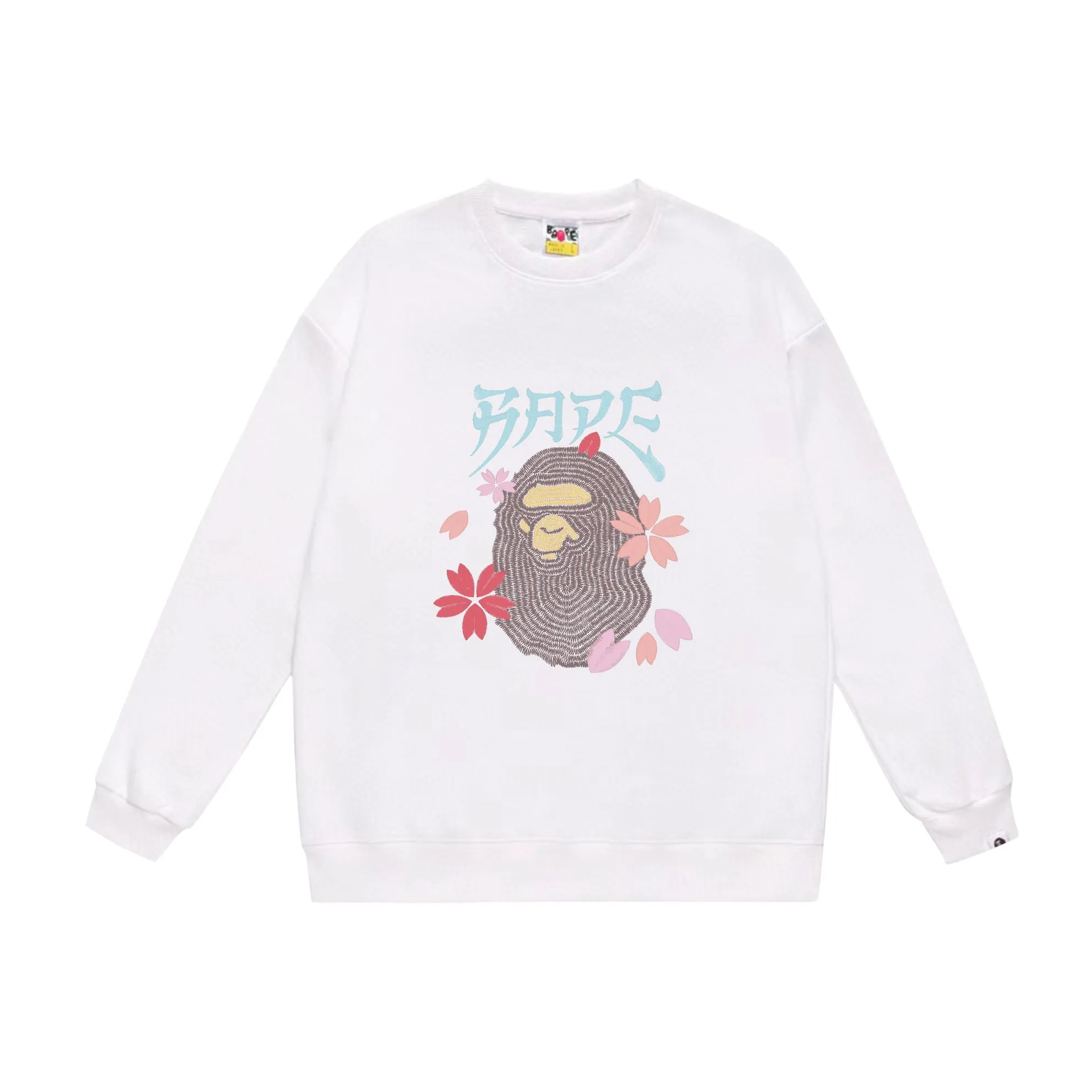 P150 model number SC536# terry 75 plus velvet 80 (top version) BAPE ape head cherry blossom cartoon print round neck sweatshirt Made of 350g large terry (drop shoulder large version) fabric, soft texture and no pilling Imported environmentally friendly printing glue The pattern is bright and three-dimensional Quality 💥Same style for men and women The upper body is trendy Color: black white gray Size: S M L XL XXL