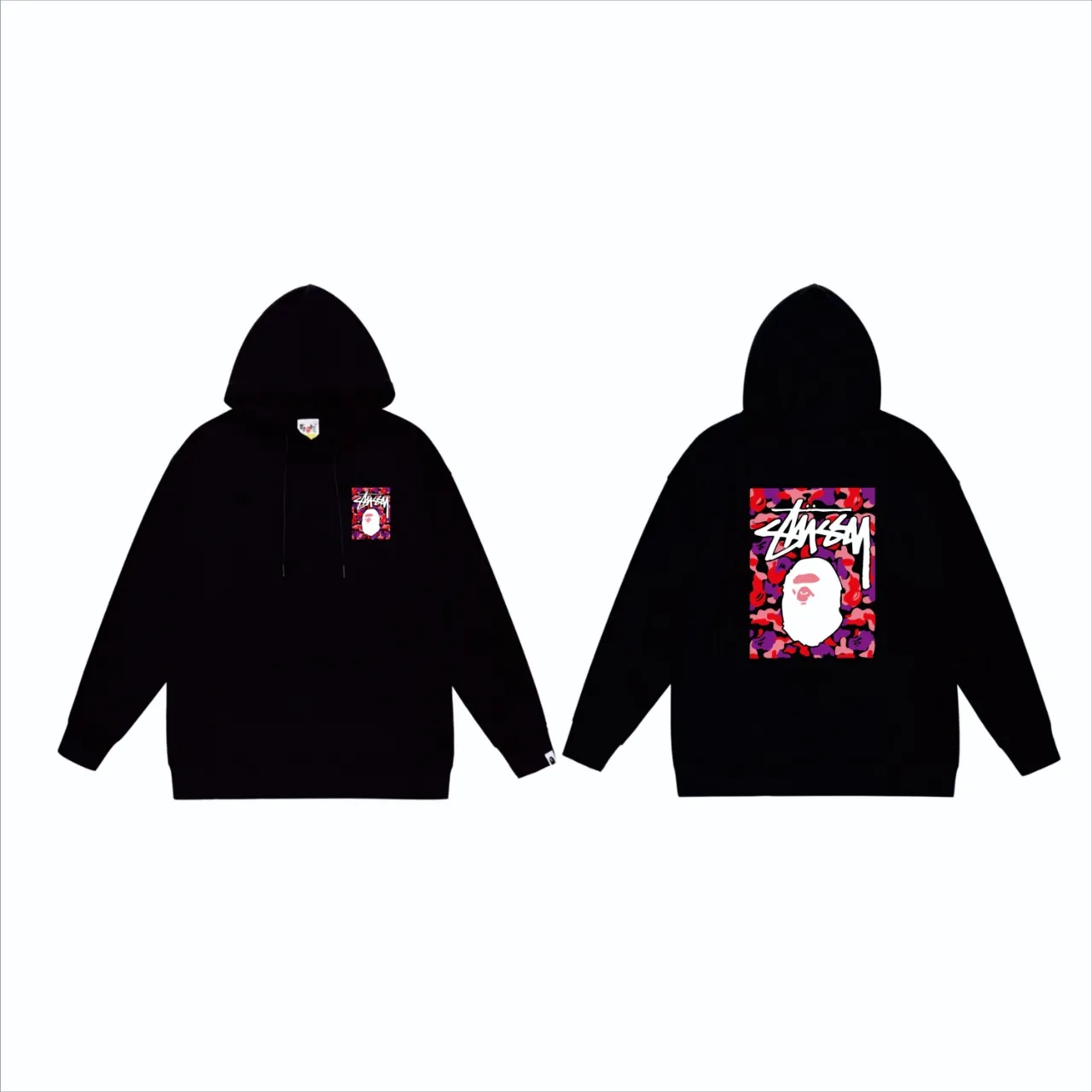 P160 model number SC803# terry 80 plus velvet 90 (top version) BAPE×STUSSY co-branded Stussy letter printed hooded sweatshirt Made of 380g large terry (drop shoulder large version) fabric, soft and non-pilling texture, imported environmentally friendly printing glue, bright and three-dimensional pattern, quality 💥Same style for men and women. The upper body is trendy. Color: black red and white white red white gray red white black red black white red black gray red black Size: S M L XL XXL