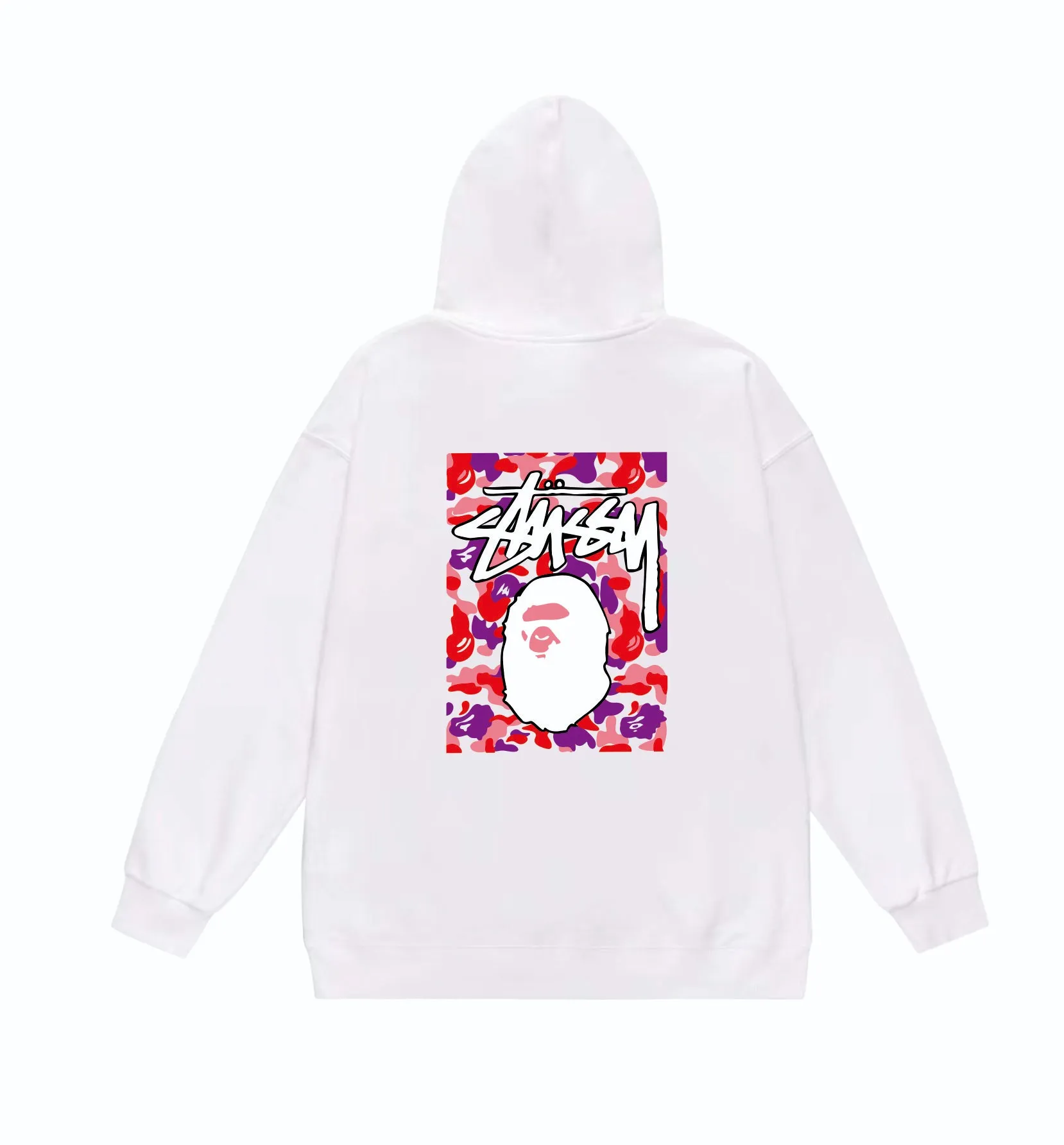 P160 model number SC803# terry 80 plus velvet 90 (top version) BAPE×STUSSY co-branded Stussy letter printed hooded sweatshirt Made of 380g large terry (drop shoulder large version) fabric, soft and non-pilling texture, imported environmentally friendly printing glue, bright and three-dimensional pattern, quality 💥Same style for men and women. The upper body is trendy. Color: black red and white white red white gray red white black red black white red black gray red black Size: S M L XL XXL