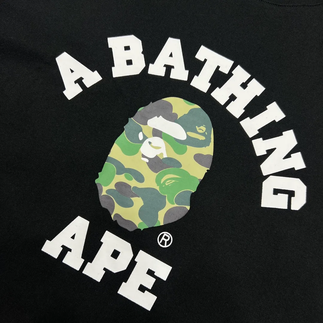 💰140 BAPE ABC camouflage ape head letter printing 280g weight linen cotton fabric ZP version Couple style: S-XXL [Black Green White Green Black Pink White Pink Black Blue White Blue]