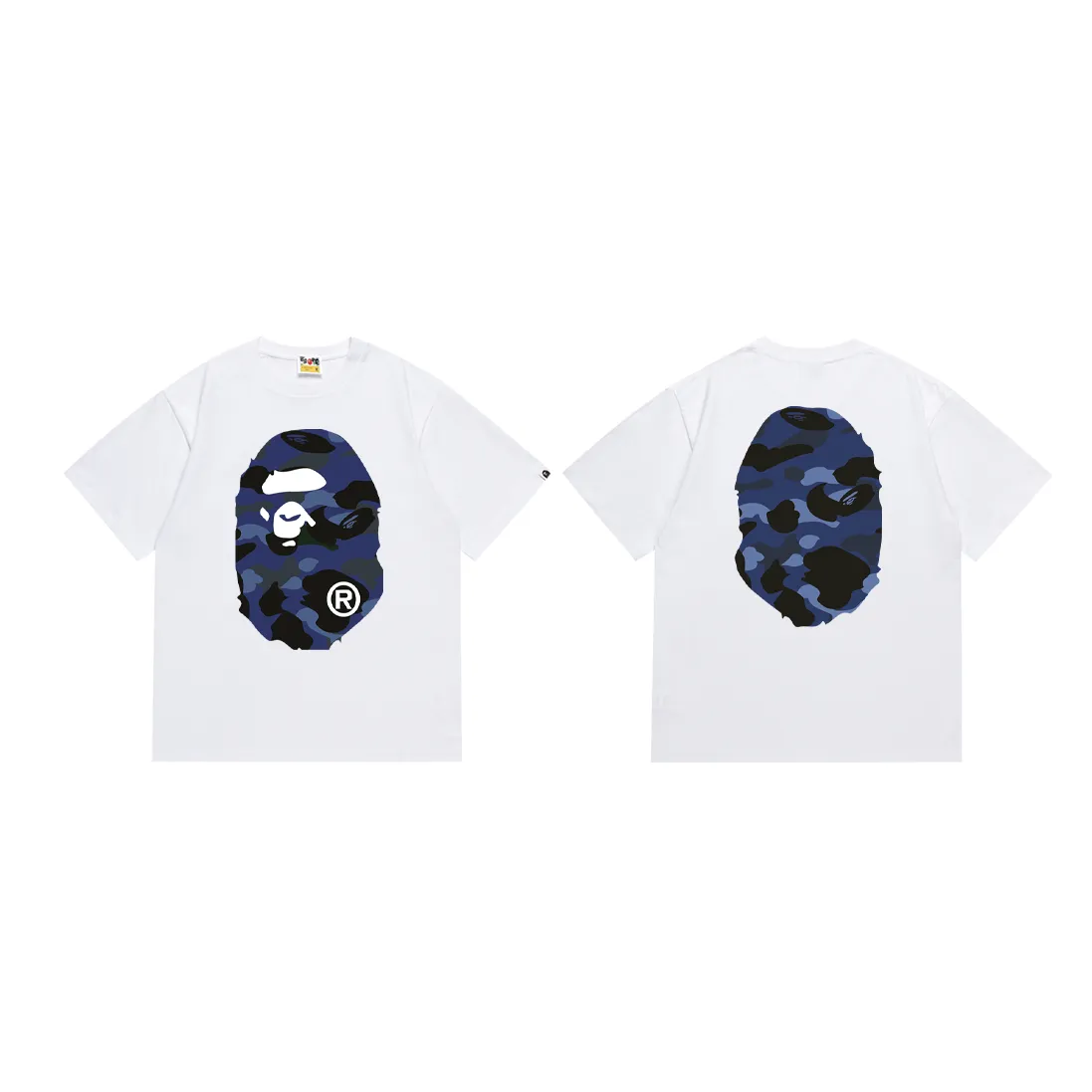 P110 SC060# (top version) BAPE double-sided camouflage ape head printed short-sleeved T-shirt Made of 260 grams of high-quality high-weave pure cotton fabric, double yarn combed, soft and non-pilling, imported environmentally friendly printing glue, bright and three-dimensional pattern, quality 💥Same style for men and women. The upper body is trendy. Color: black and blue, white and blue, size: S M L XL XXL