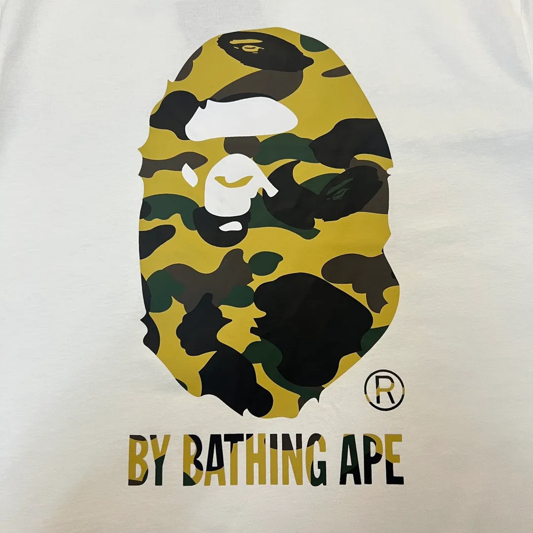 💰140 BAPE classic great ape print camouflage work ZP version 280g weight linen cotton fabric Couple style: S-XXL [black green white green black yellow white yellow]