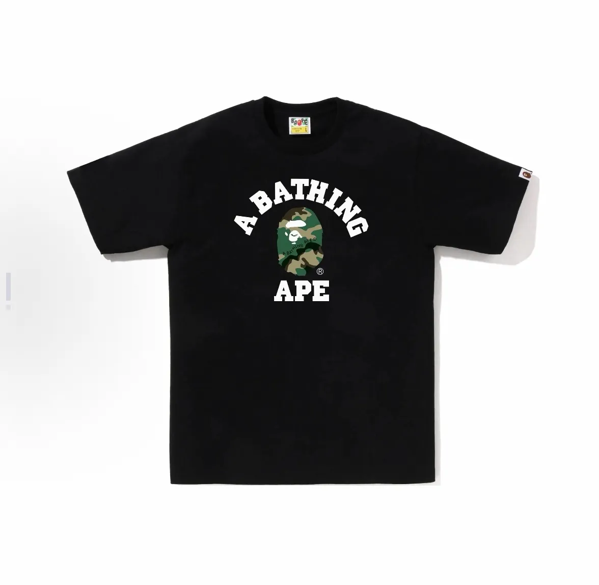 P110 001174 BAPE SS23 WOODLAND CAMO woodland camouflage series camouflage ape print short-sleeved T-shirt, same style for men and women, size smlxlxxl, black and white