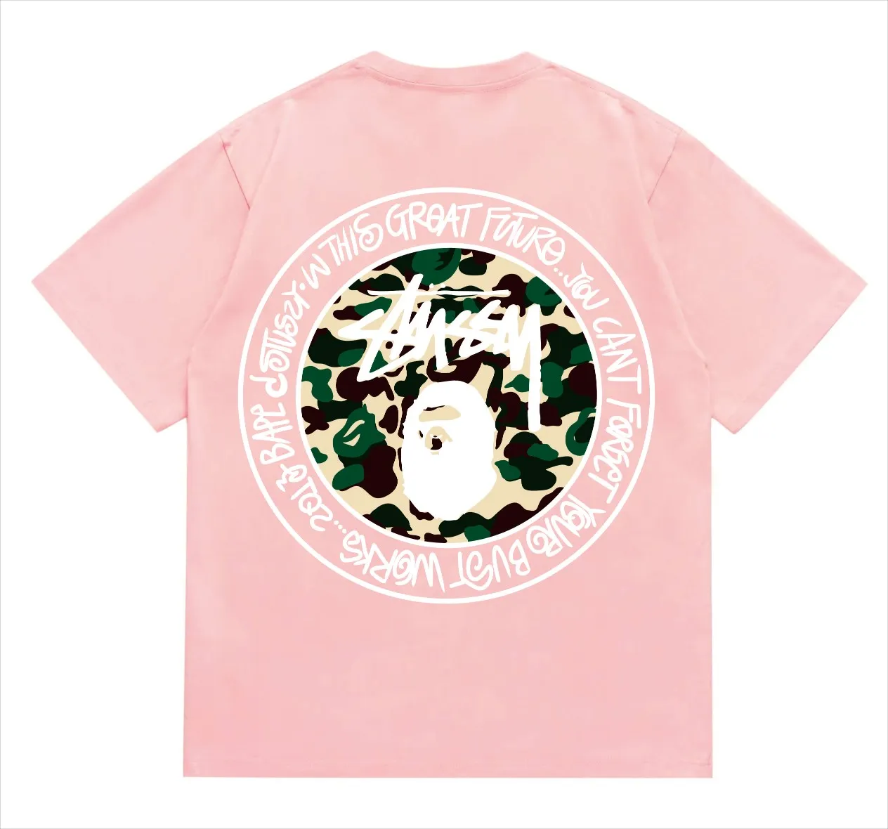 SC219#p110💰 (top version) BAPE×Stussy co-branded Stussy letter ape print T-shirt Made of 260 grams of high-quality high-weave pure cotton fabric, double yarn combed, soft texture without pilling, imported environmentally friendly printing glue, bright and three-dimensional pattern, quality 💥Same style for men and women, the upper body is fashionable Color: black and white print, gray and white print, pink and white print, red and white print, white and black print, gray and black print, red and black print Pink and black print Size: S M L XL XXL