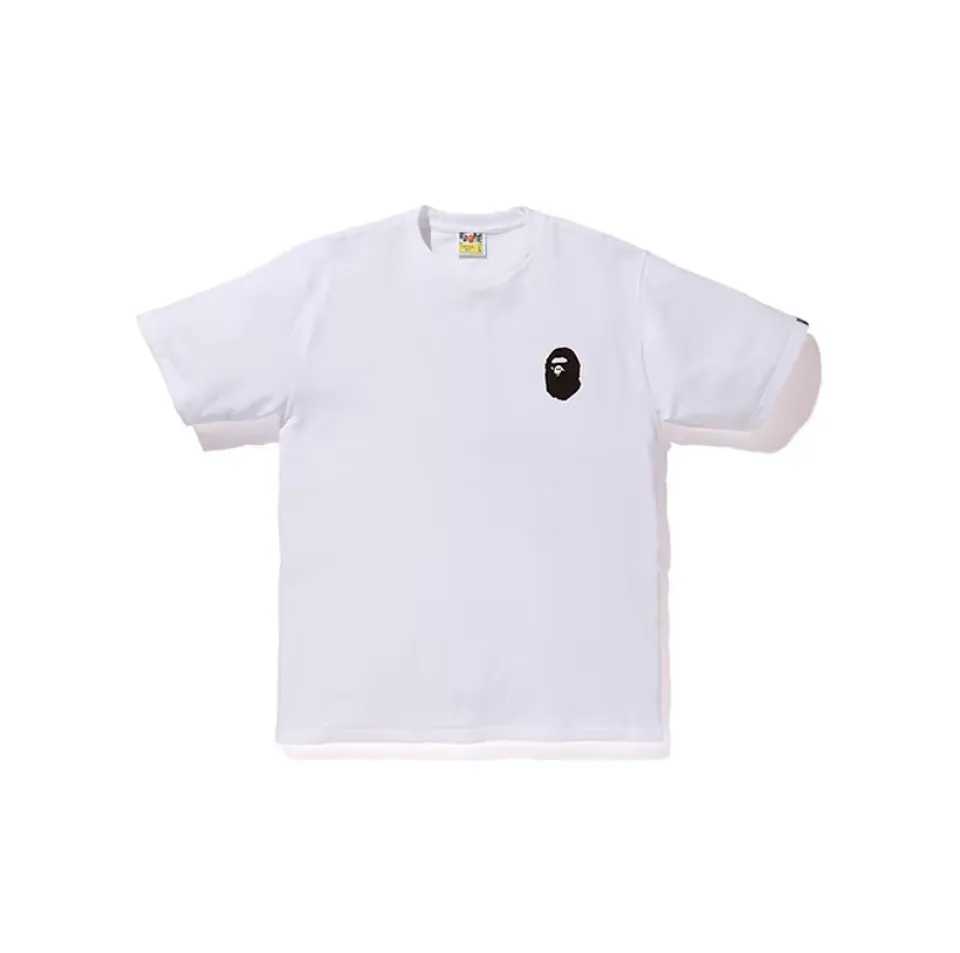 P110 00133 A BATHING APE BAPE Badge printing on the back, Ape Man short-sleeved T-shirt, same style for men and women, size smlxlxxl, black and white