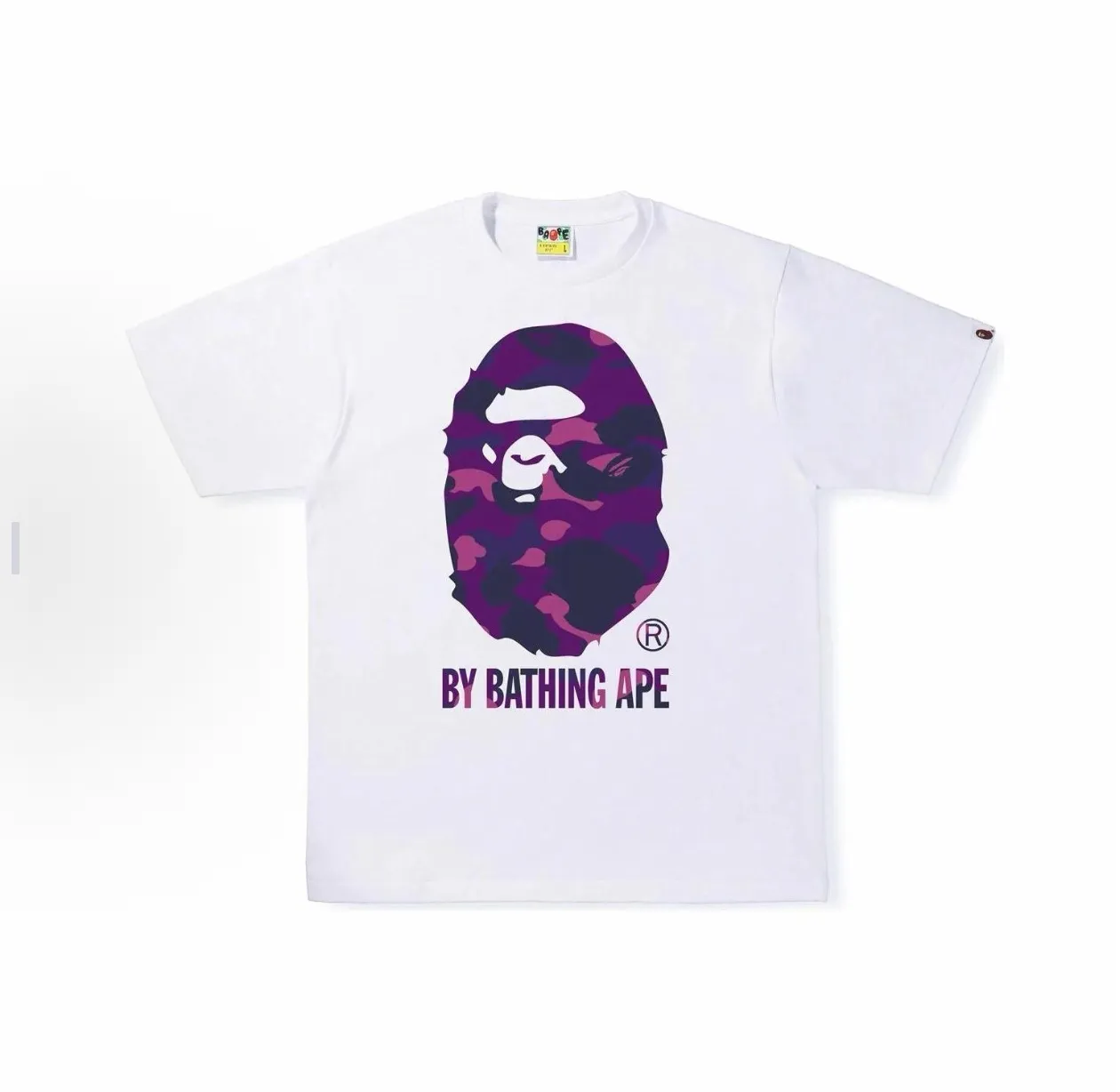 P110 001210 BAPE Color Camo By Bathing Ape Tee Ape Logo printed round neck short-sleeved T-shirt, same style for men and women, size smlxlxxl, black and blue, white and blue, black and purple, white and purple, black and red, white and red