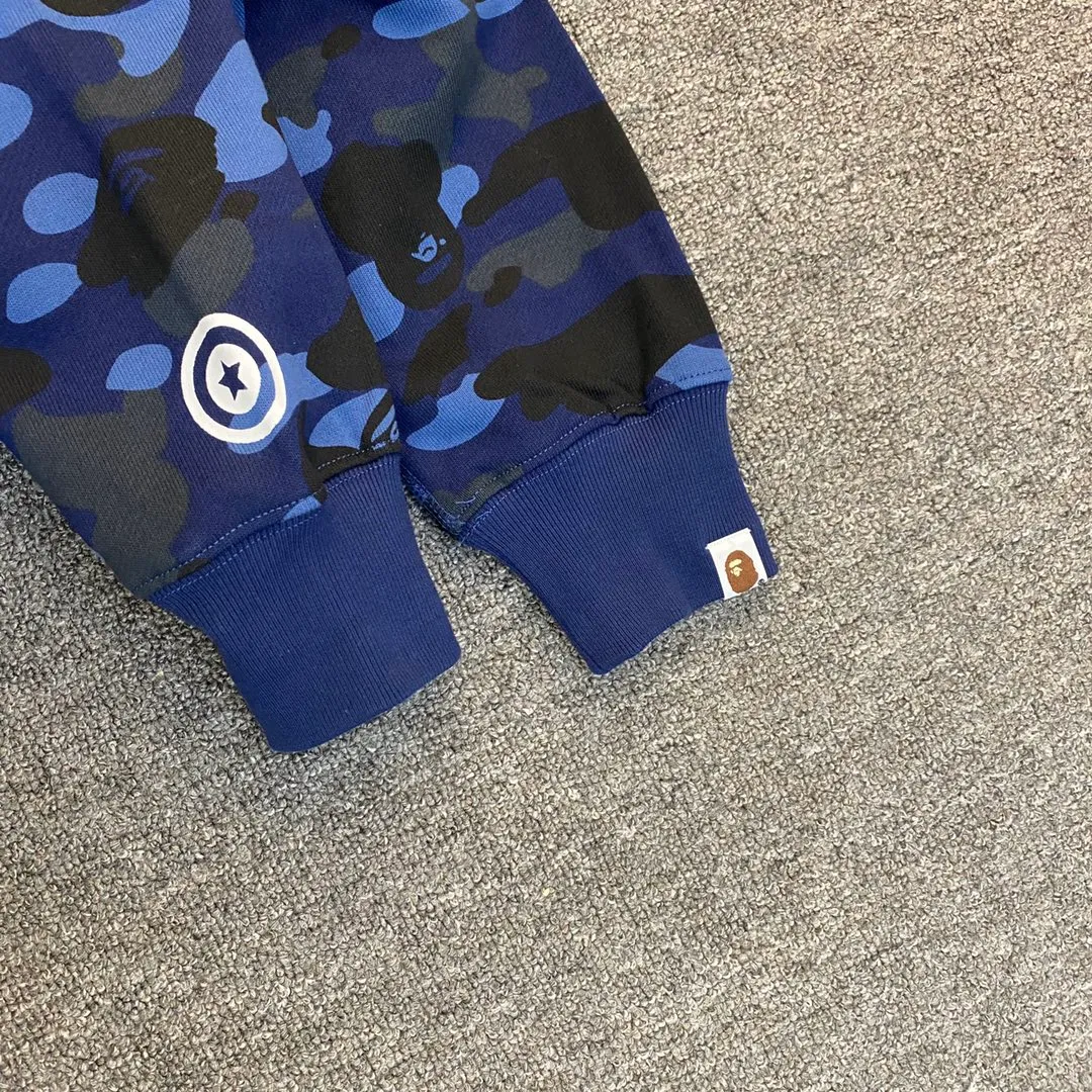 💰380 BAPE 1ST CAMO SHARK FULL Classic counter model Camouflage shark hooded zipper sweatshirt Machine-printed camouflage Top-quality fabric High-end 1:1 replica Customized fabric Couple model: S—XXL [Camouflage yellow, Camouflage green, Camouflage red, Camouflage purple, Camouflage blue, Camouflage gray]