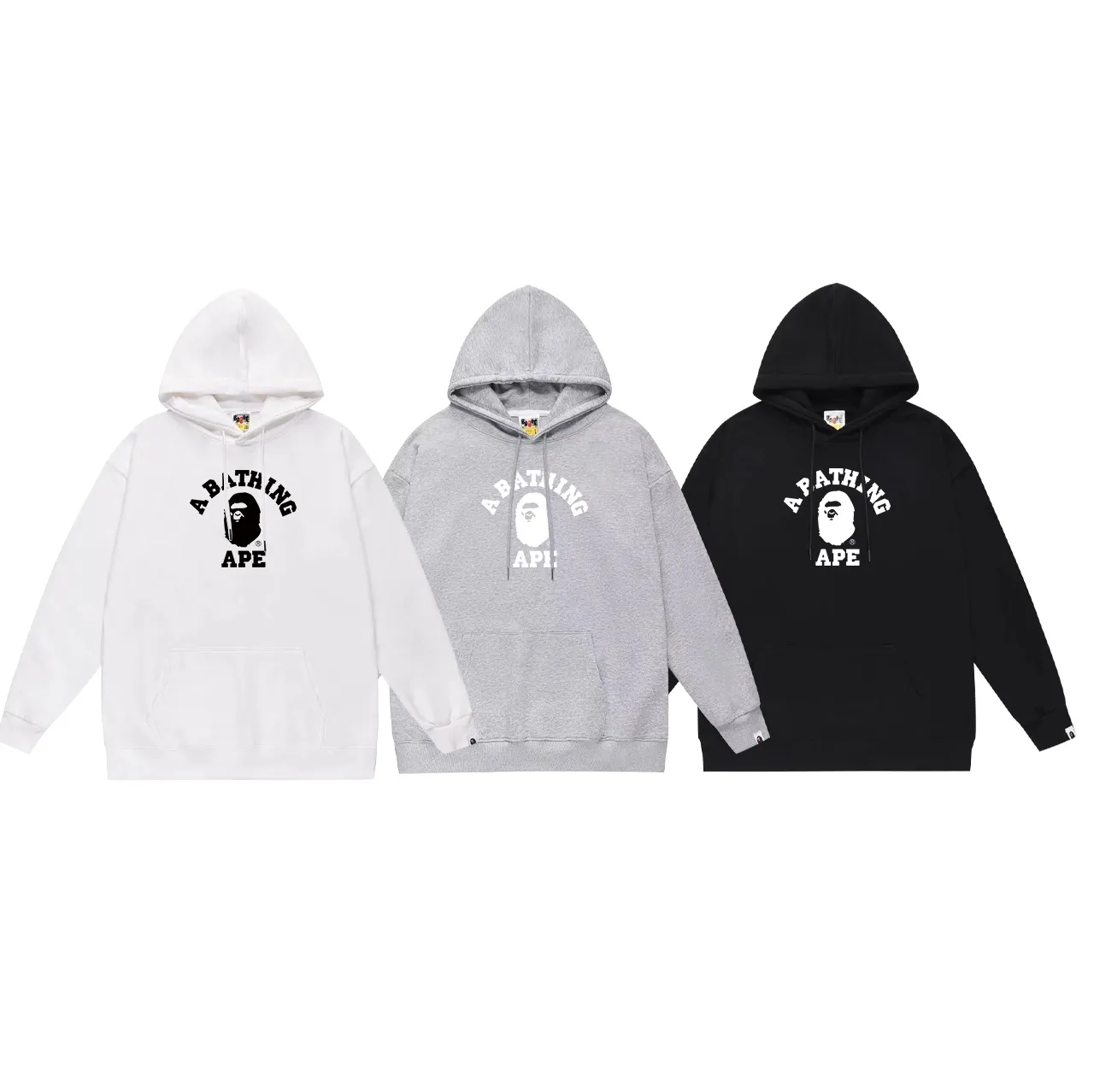 Model No. SC734# Terry p160 plus velvet 180💰 (top version) BAPE ape head letter LOGO pattern printed hooded sweatshirt. Made of 380g large terry (drop shoulder large version) fabric. The texture is soft and non-pilling. Imported environmentally friendly printing glue. The pattern is bright and three-dimensional. Quality💥Same style for men and women. The upper body is trendy. Color: black white gray Size: S M L XL XXL